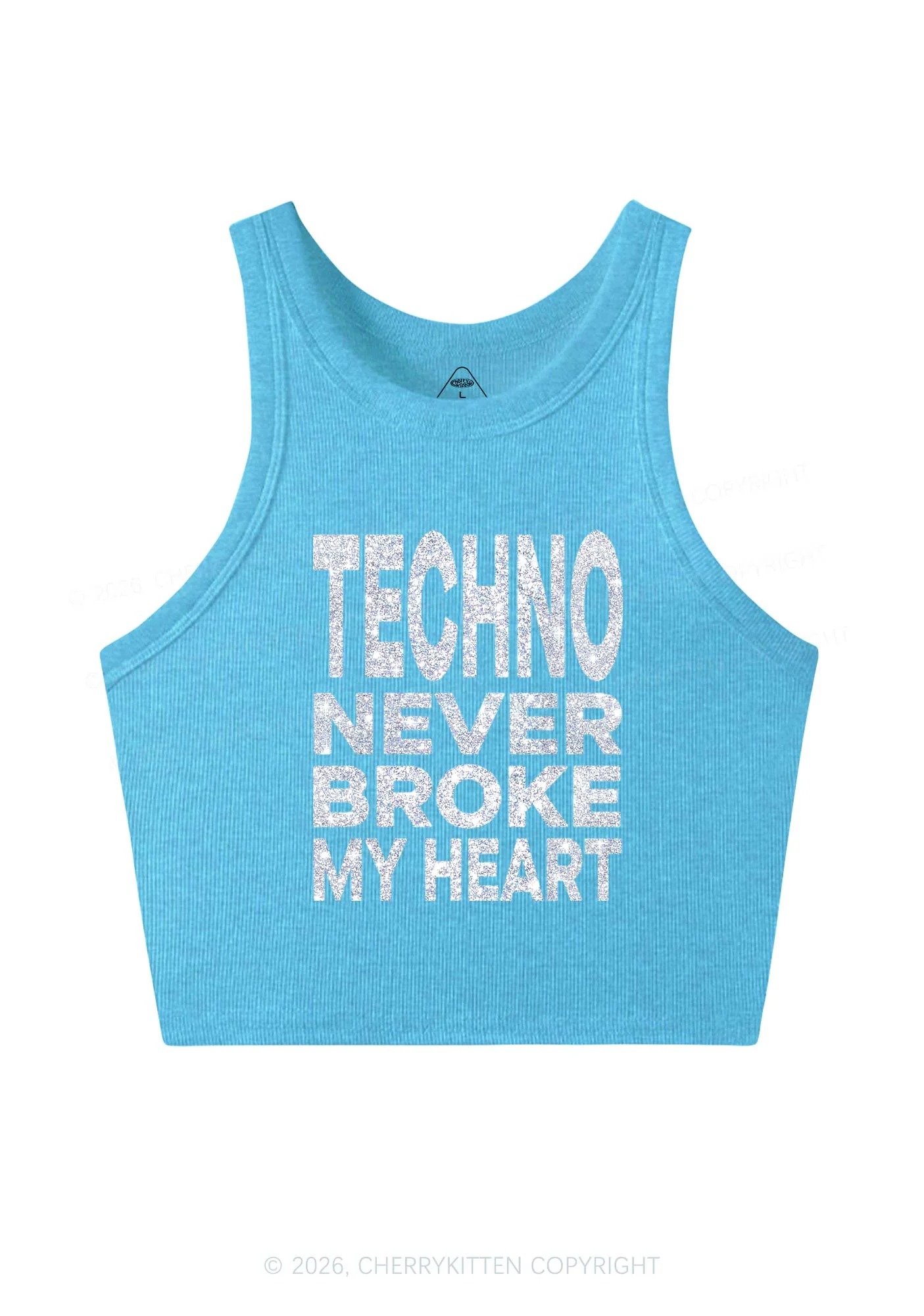 Glitter Techno Heart Y2K Crop Tank Top Cherrykitten - Image 8