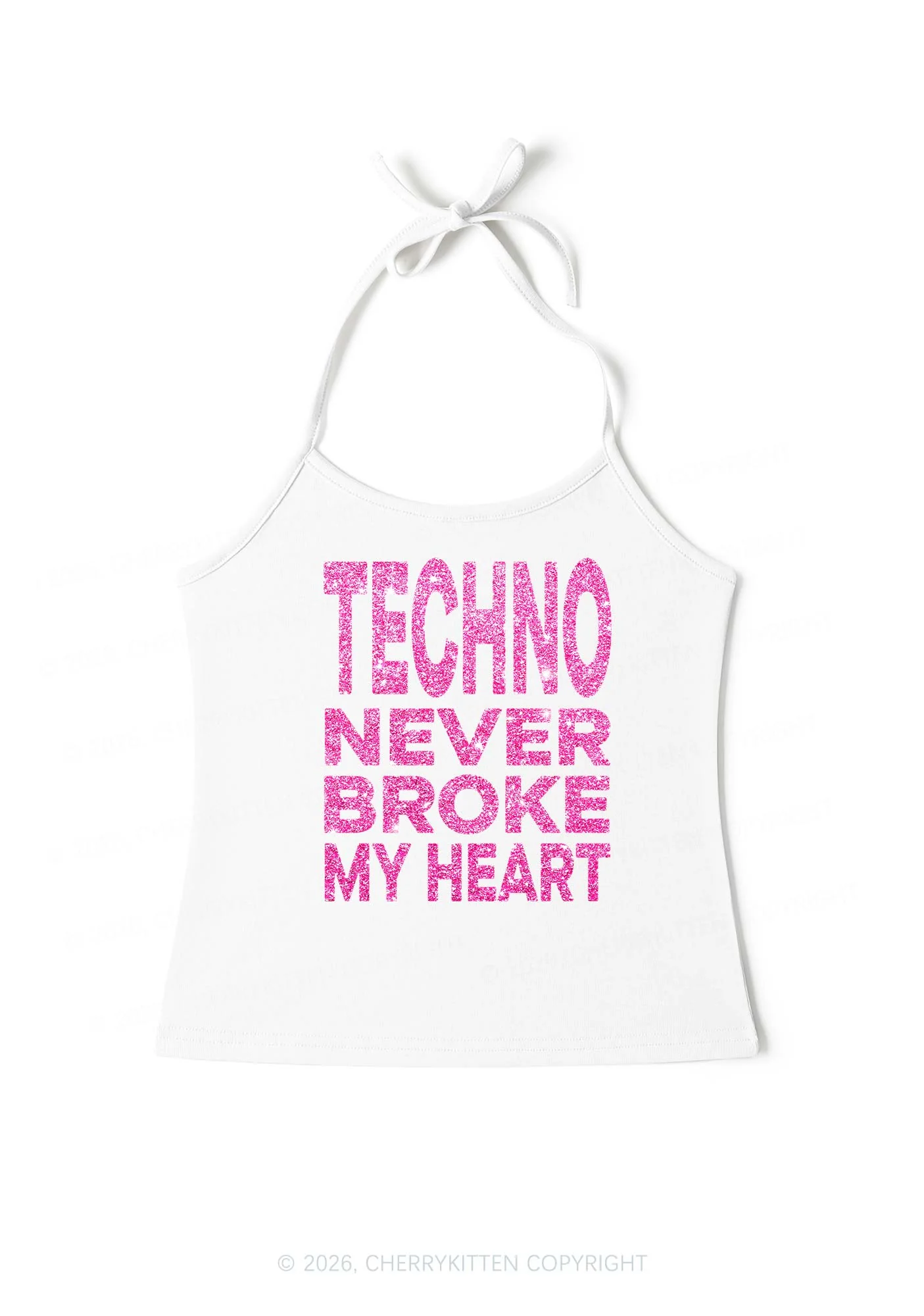 Glitter Techno Heart Y2K Halter Neck Cami Cherrykitten - Image 4