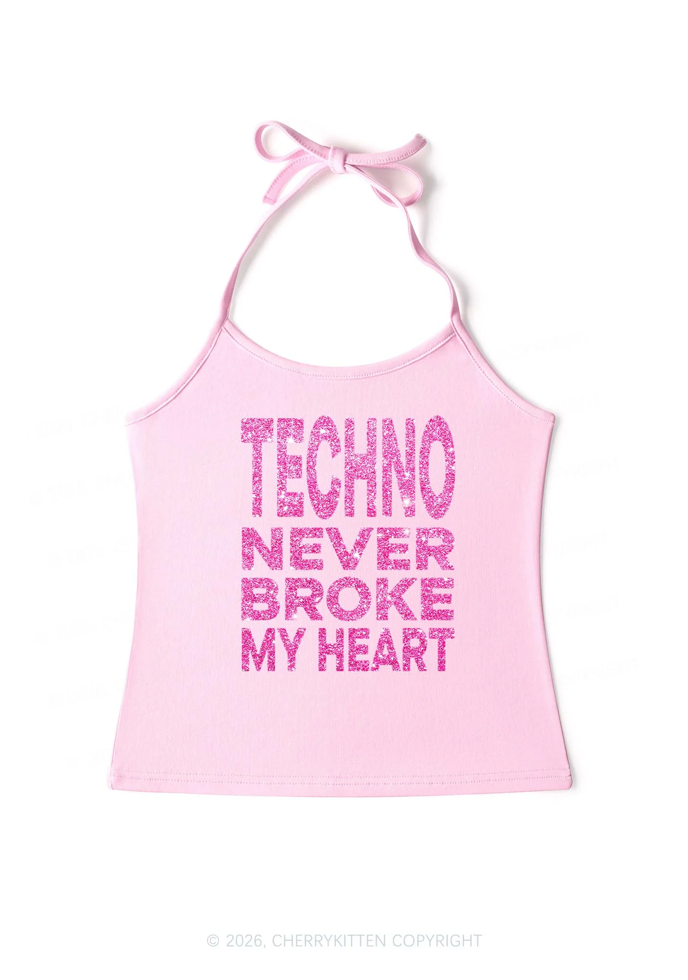 Glitter Techno Heart Y2K Halter Neck Cami Cherrykitten - Image 5