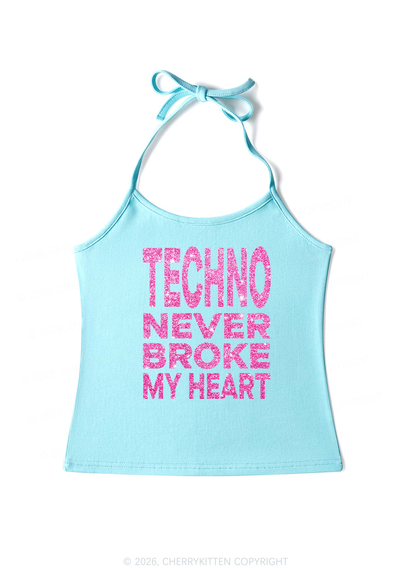Glitter Techno Heart Y2K Halter Neck Cami Cherrykitten - Image 6