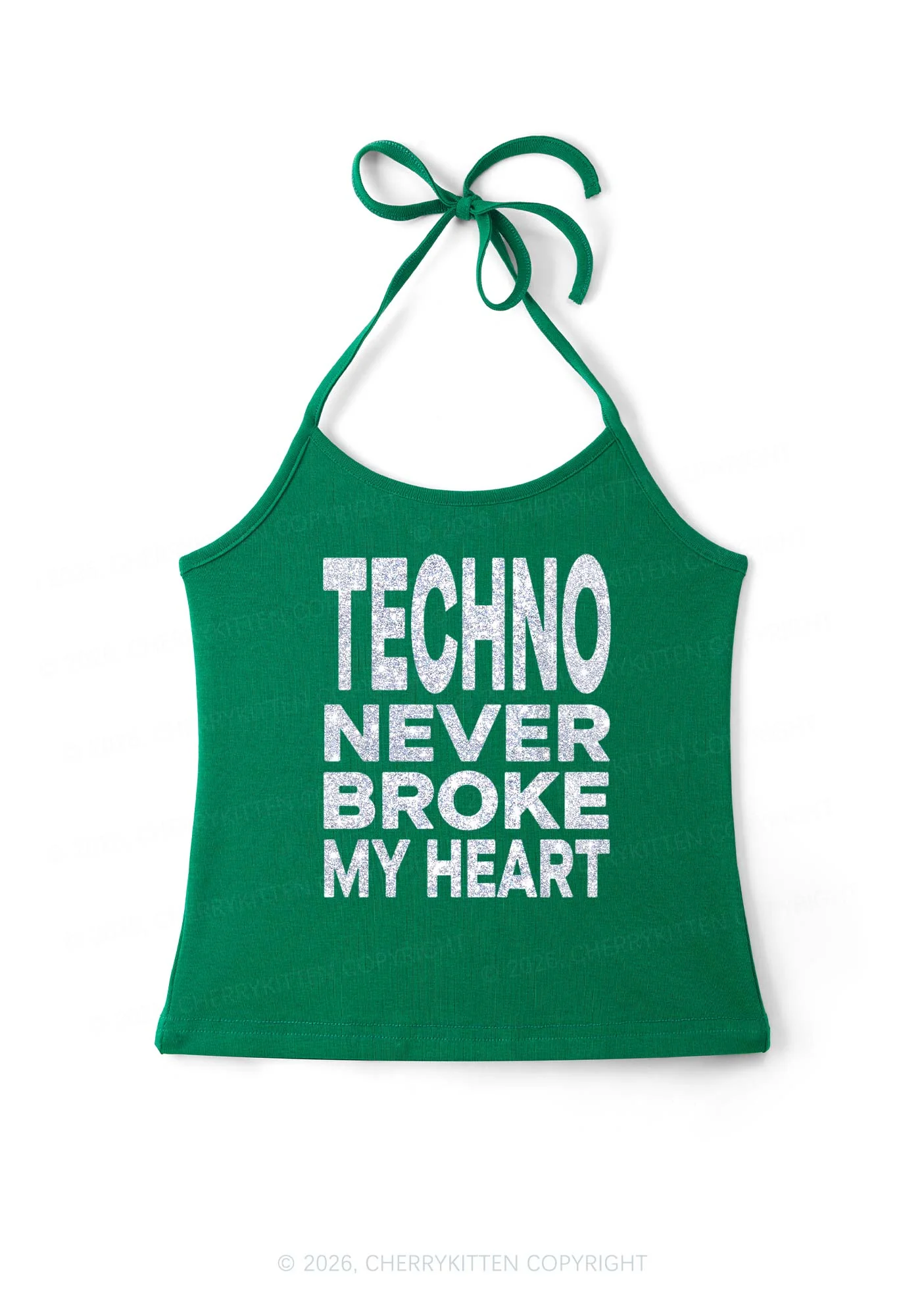 Glitter Techno Heart Y2K Halter Neck Cami Cherrykitten - Image 8