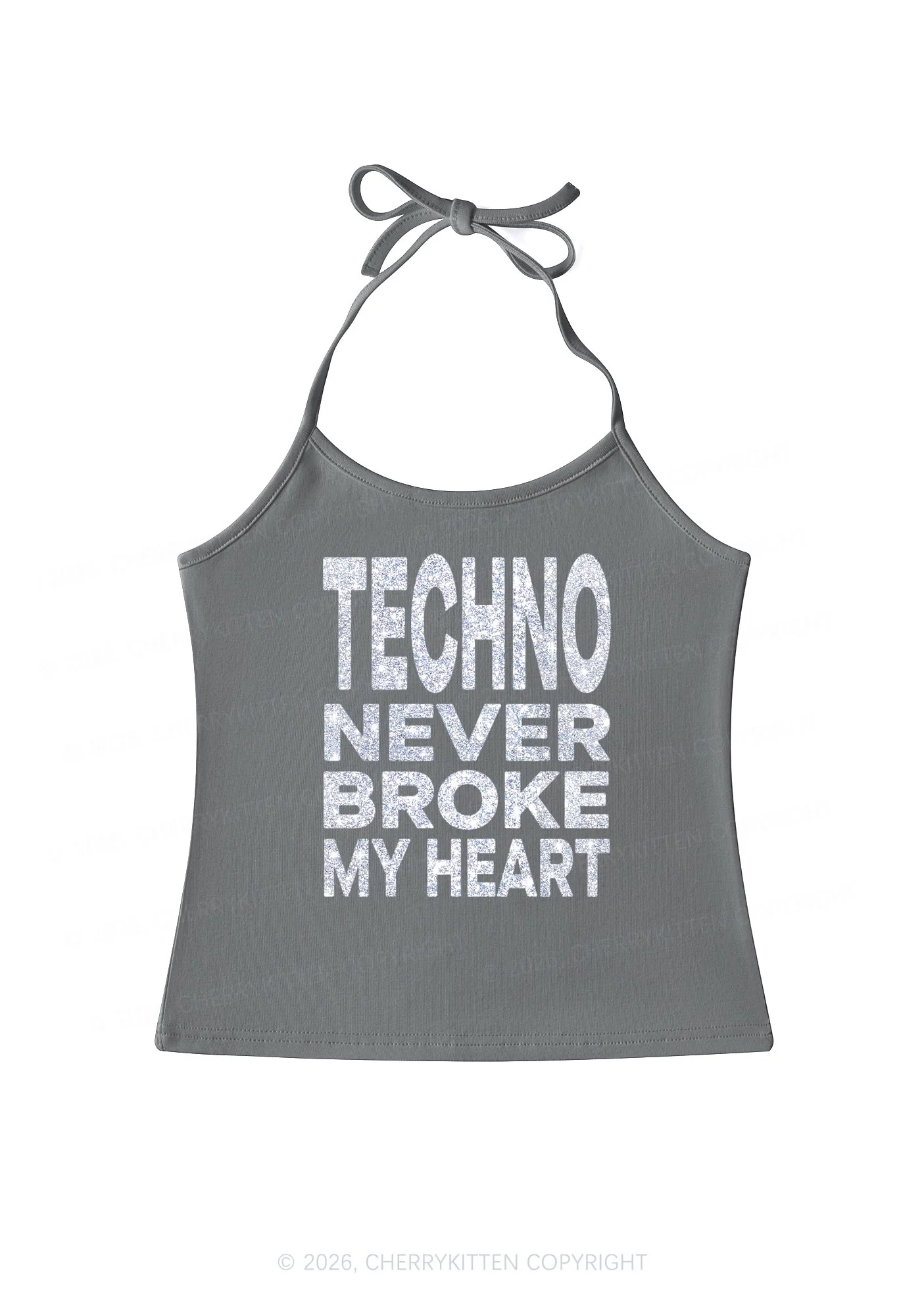 Glitter Techno Heart Y2K Halter Neck Cami Cherrykitten - Image 9