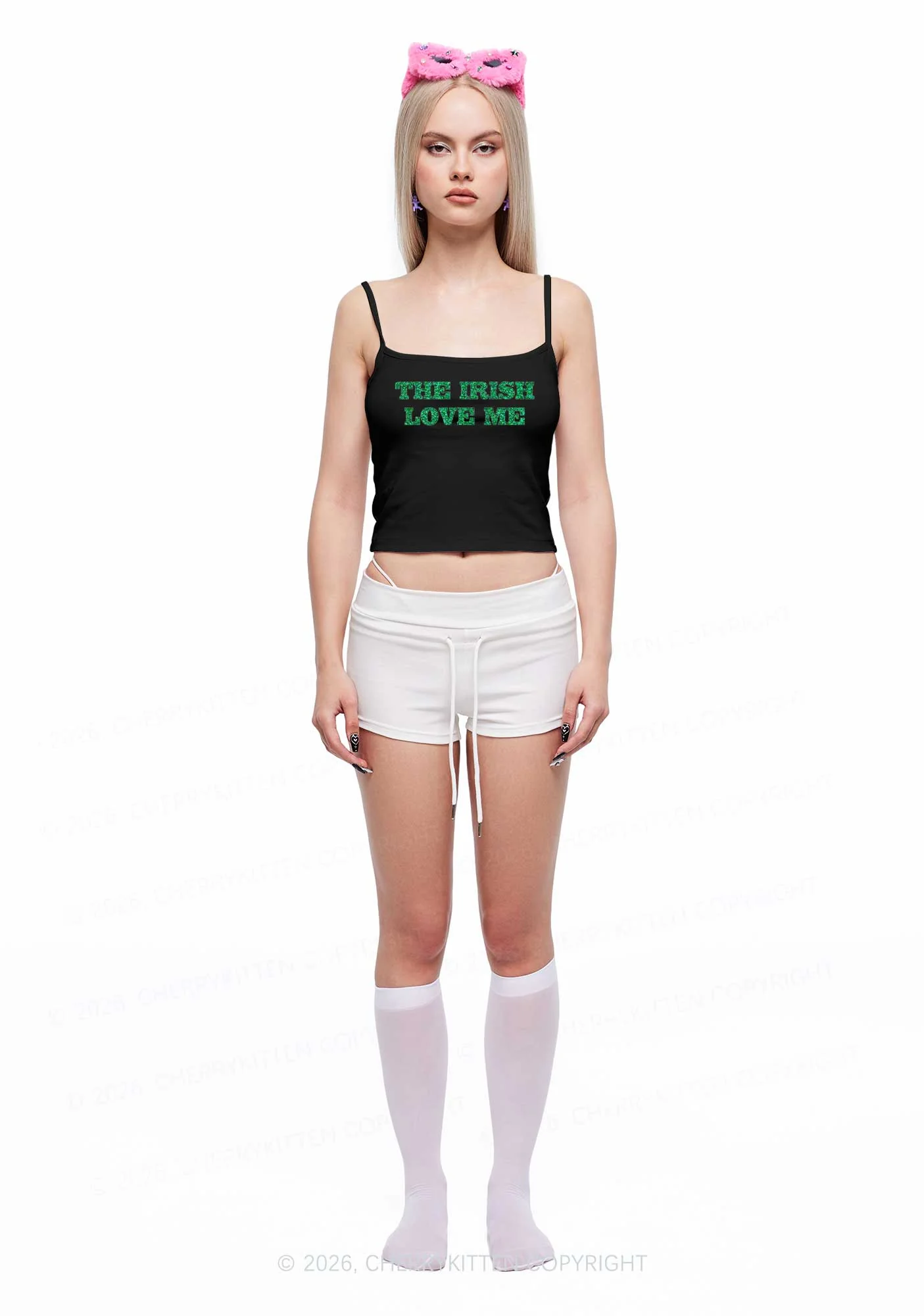 Glitter The Irish Love Me St Patricks Y2K Spaghetti Strap Cami Cherrykitten - Image 2