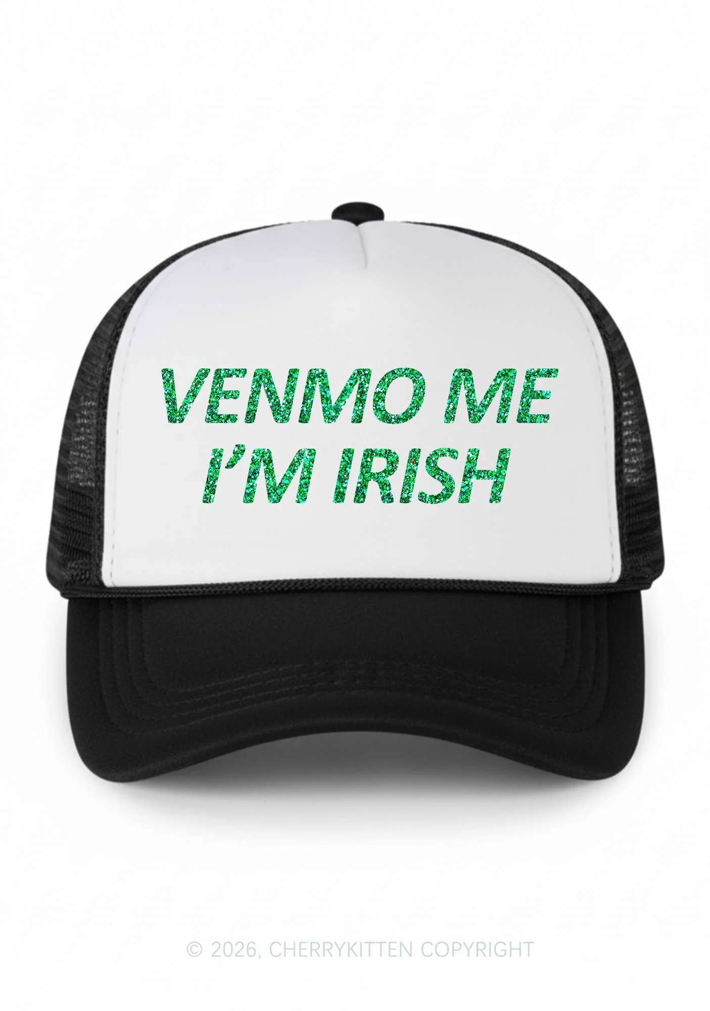 Glitter Venmo Me Im Irish St Patricks Y2K Colorblock Trucker Hat Cherrykitten - Image 2