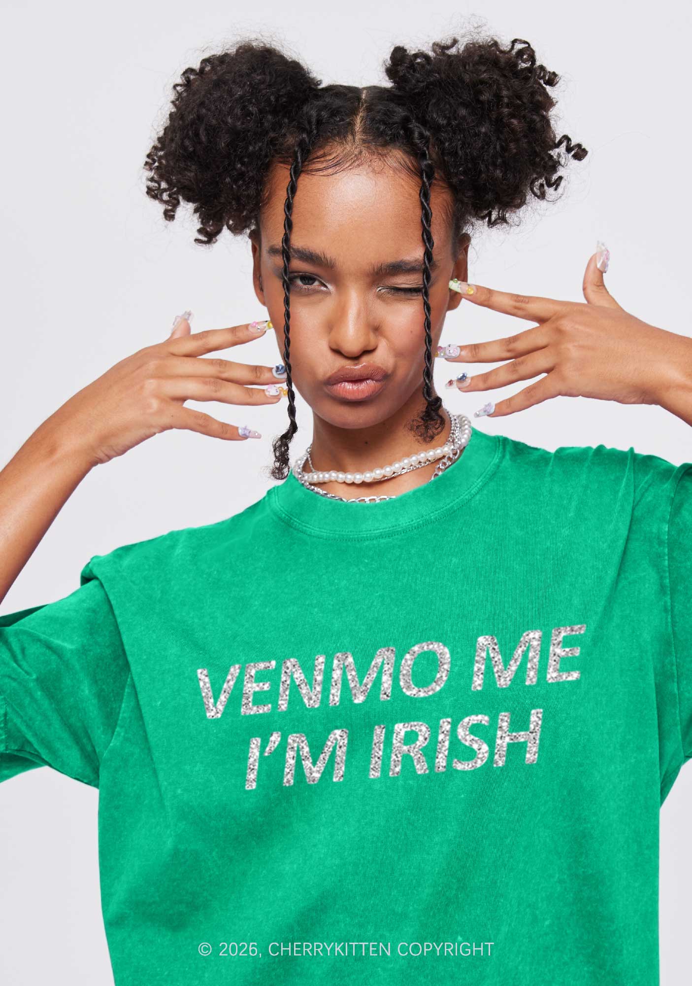 Glitter Venmo Me Im Irish St Patricks Y2K Shirts Washed Tee Cherrykitten - Image 2