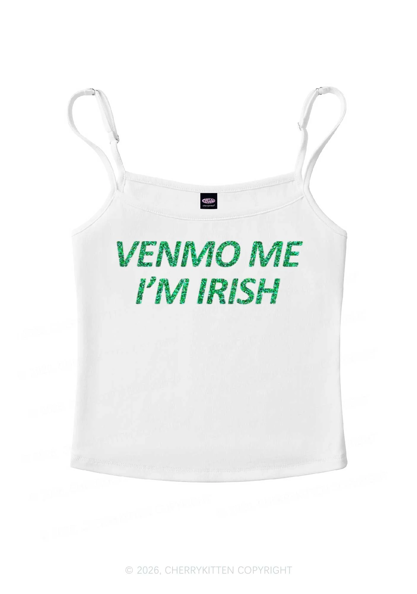Glitter Venmo Me Im Irish St Patricks Y2K Spaghetti Strap Cami Cherrykitten - Image 2