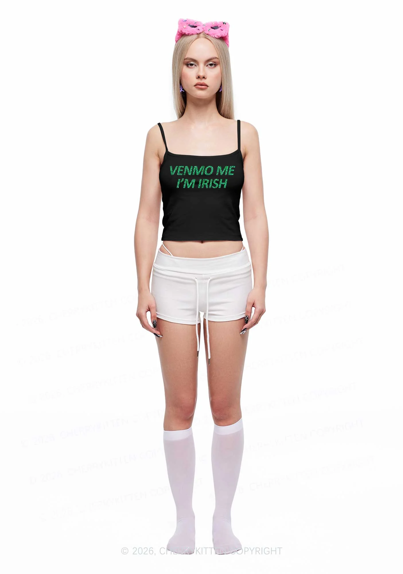 Glitter Venmo Me Im Irish St Patricks Y2K Spaghetti Strap Cami Cherrykitten - Image 3