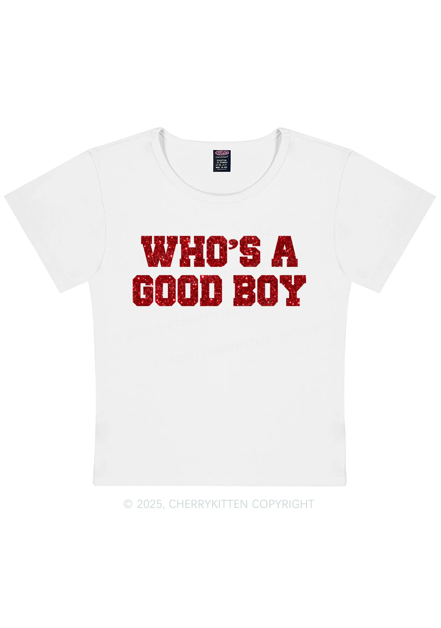 Glitter Whos A Good Boy Y2K Baby Tee Cherrykitten - Image 5