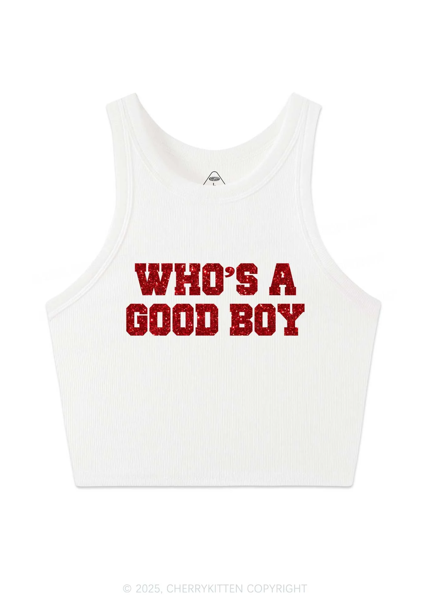 Glitter Whos A Good Boy Y2K Crop Tank Top Cherrykitten - Image 4