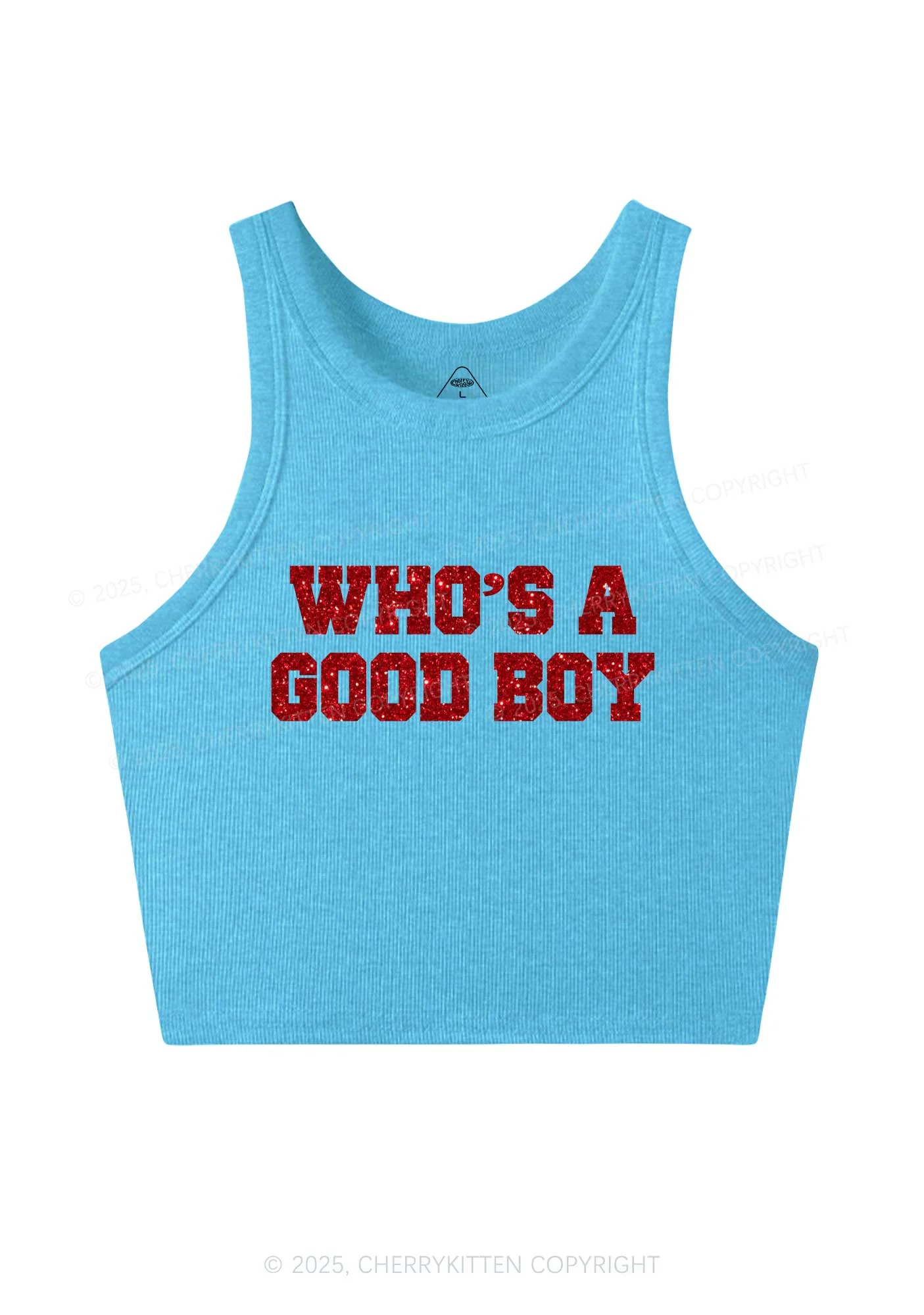 Glitter Whos A Good Boy Y2K Crop Tank Top Cherrykitten - Image 5