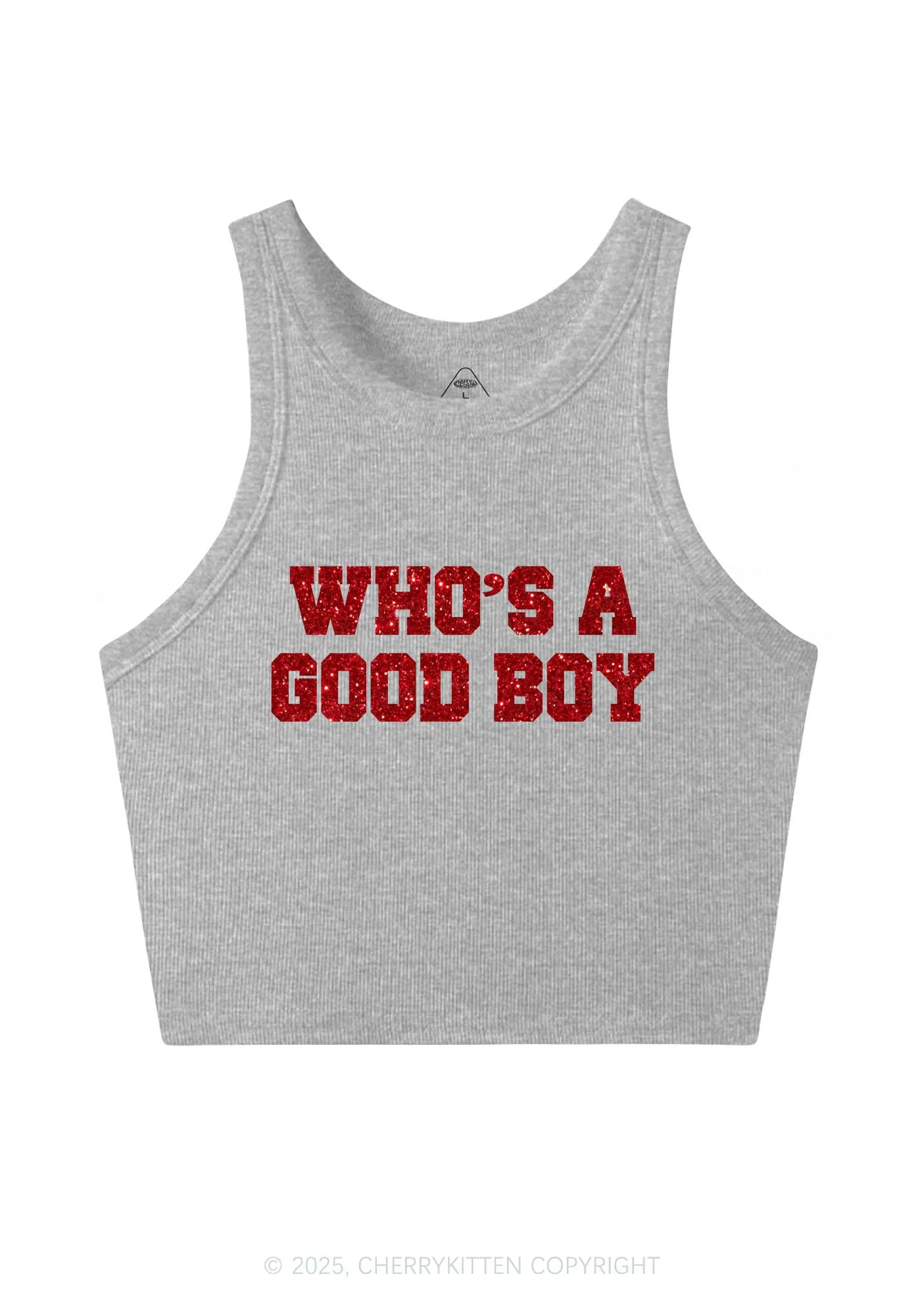 Glitter Whos A Good Boy Y2K Crop Tank Top Cherrykitten - Image 6