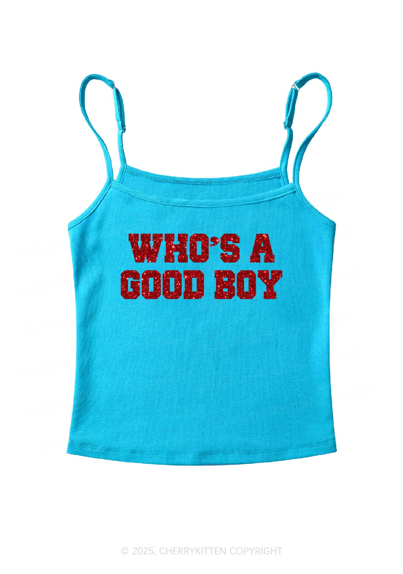 Glitter Whos A Good Boy Y2K Spaghetti Strap Cami Cherrykitten - Image 5