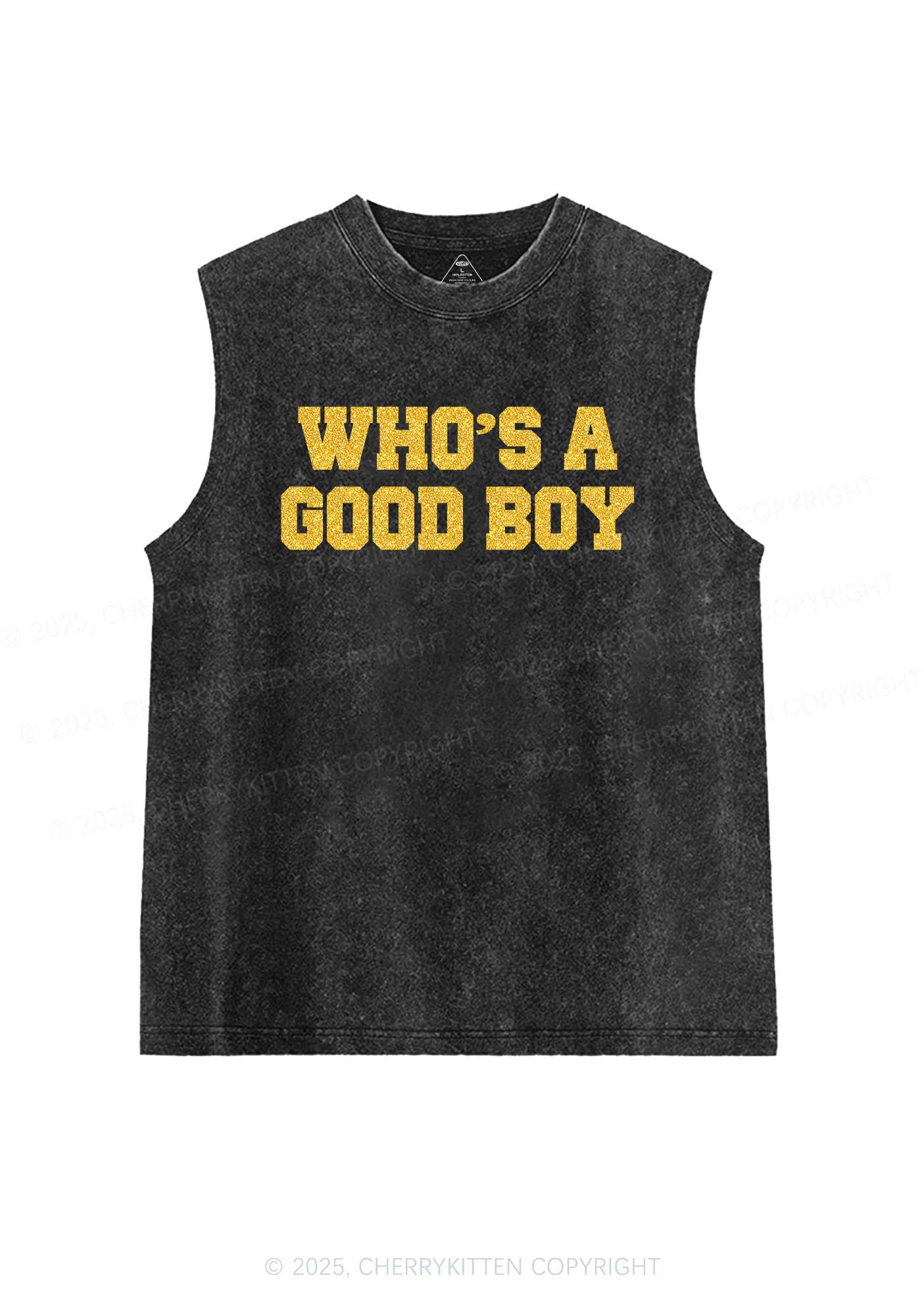 Glitter Whos A Good Boy Y2K Washed Muscle Tank Cherrykitten - Image 4