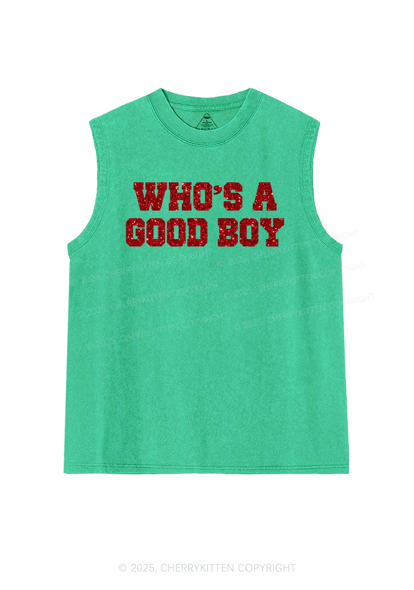 Glitter Whos A Good Boy Y2K Washed Muscle Tank Cherrykitten - Image 6