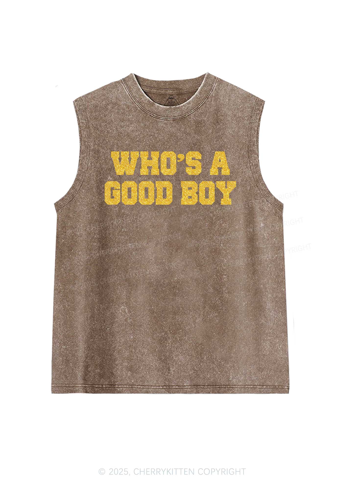 Glitter Whos A Good Boy Y2K Washed Muscle Tank Cherrykitten - Image 7