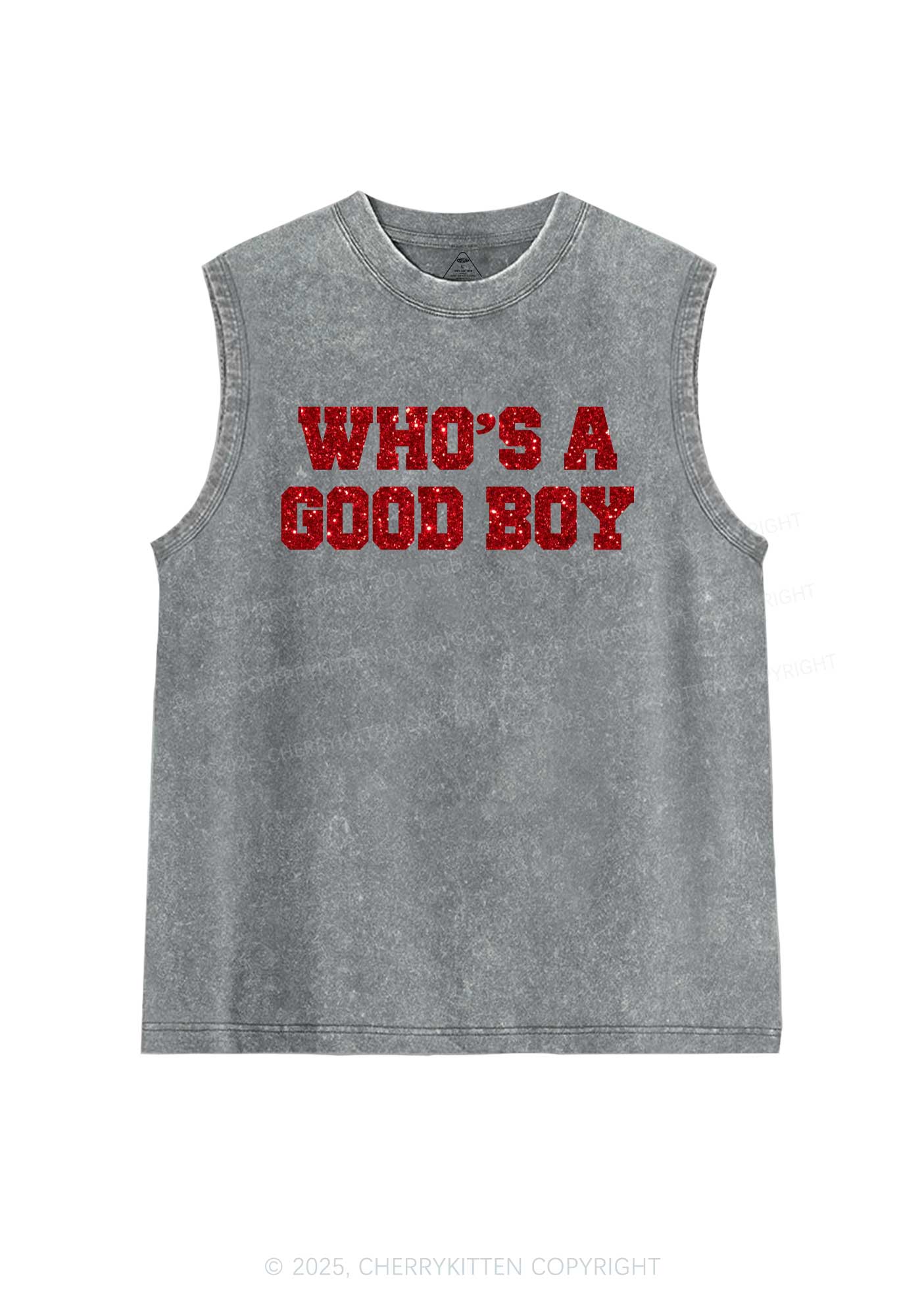 Glitter Whos A Good Boy Y2K Washed Muscle Tank Cherrykitten - Image 8