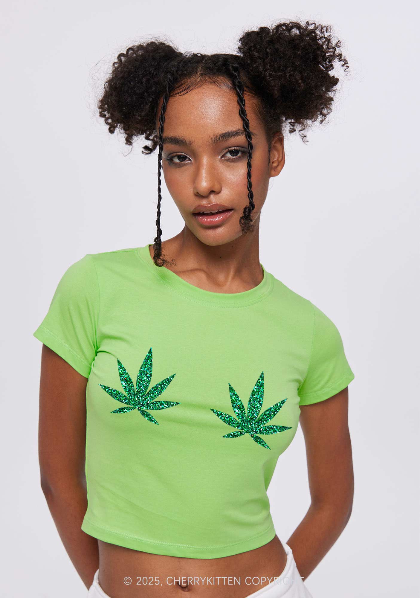 Glitter Wxxd Leaf Y2K Baby Tee Cherrykitten - Image 2