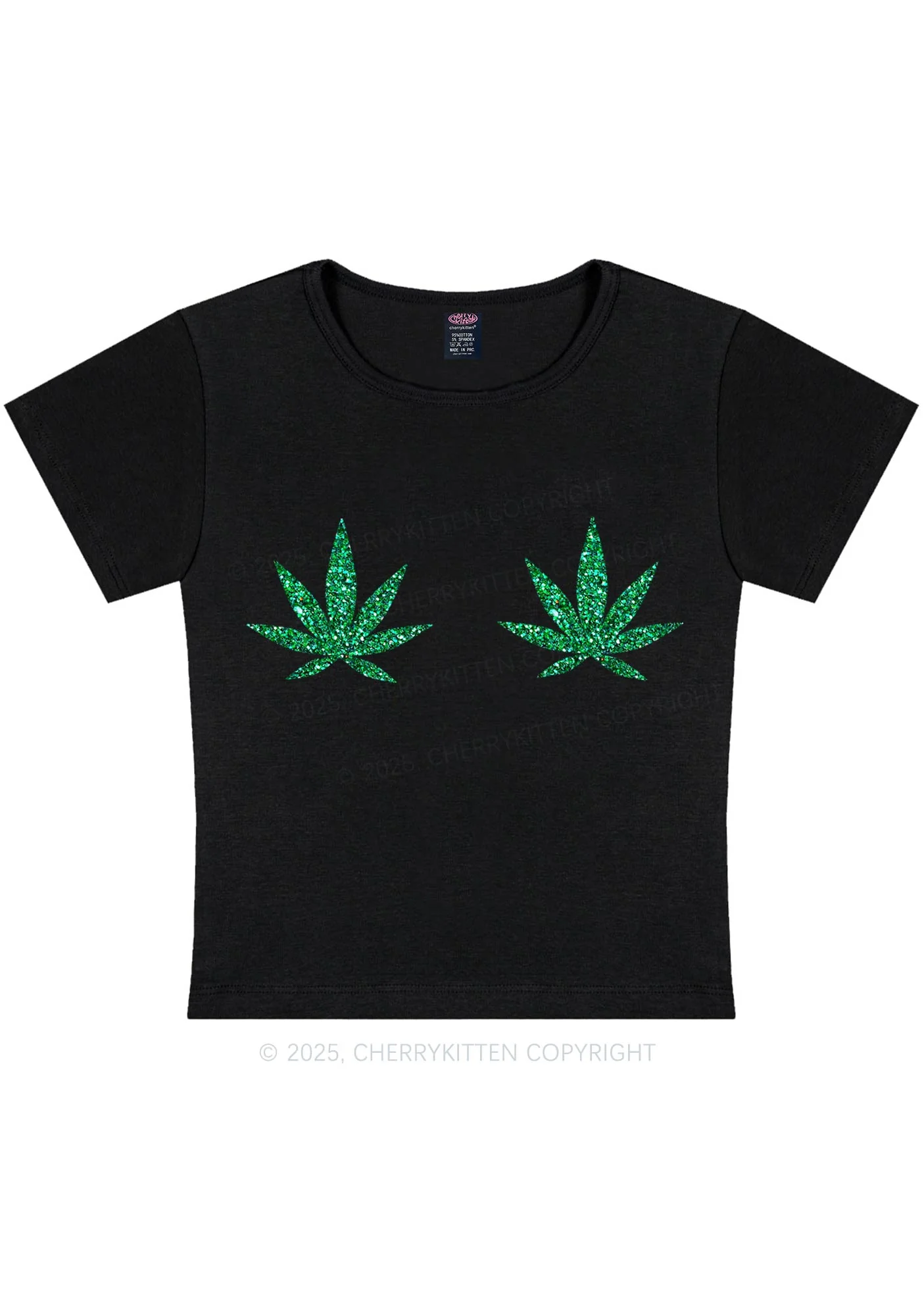 Glitter Wxxd Leaf Y2K Baby Tee Cherrykitten - Image 4
