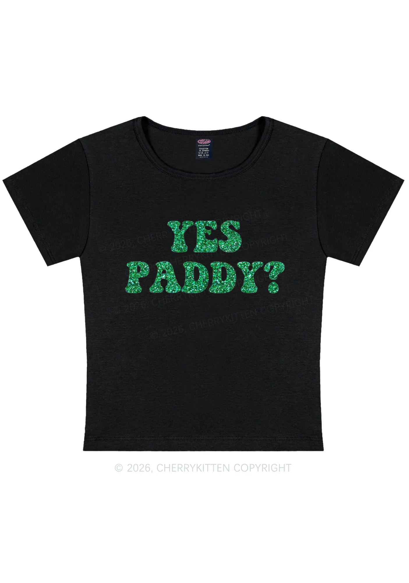Glitter Yes Paddy St Patricks Y2K Baby Tee Cherrykitten - Image 3