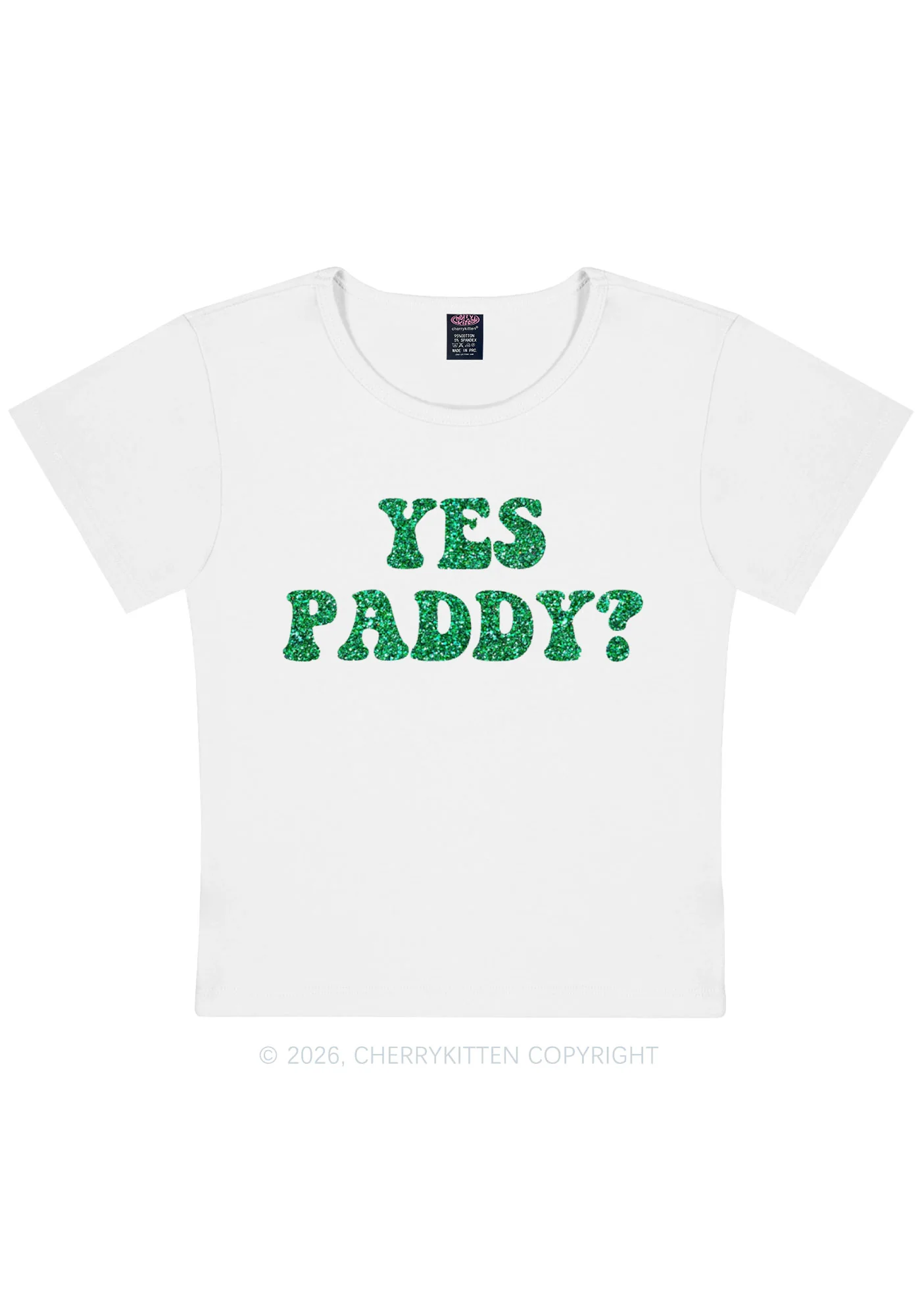 Glitter Yes Paddy St Patricks Y2K Baby Tee Cherrykitten - Image 4