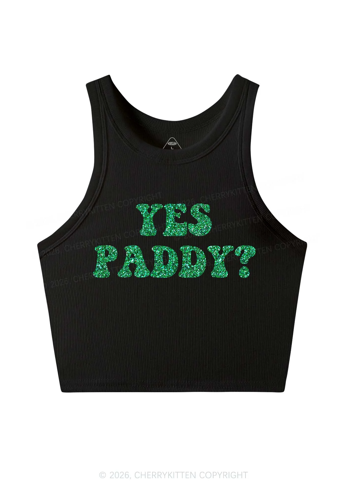 Glitter Yes Paddy St Patricks Y2K Crop Tank Top Cherrykitten - Image 3