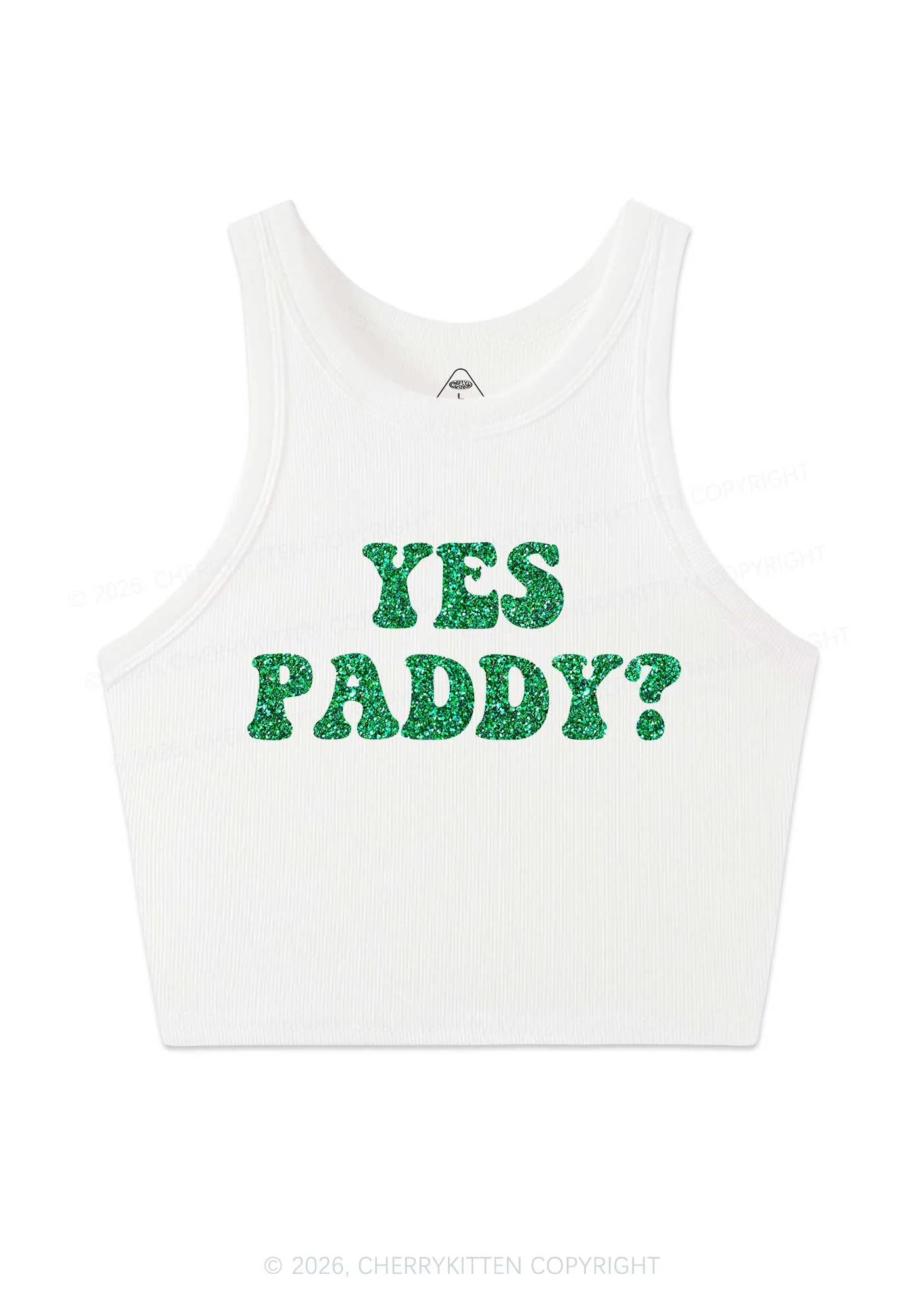 Glitter Yes Paddy St Patricks Y2K Crop Tank Top Cherrykitten - Image 4