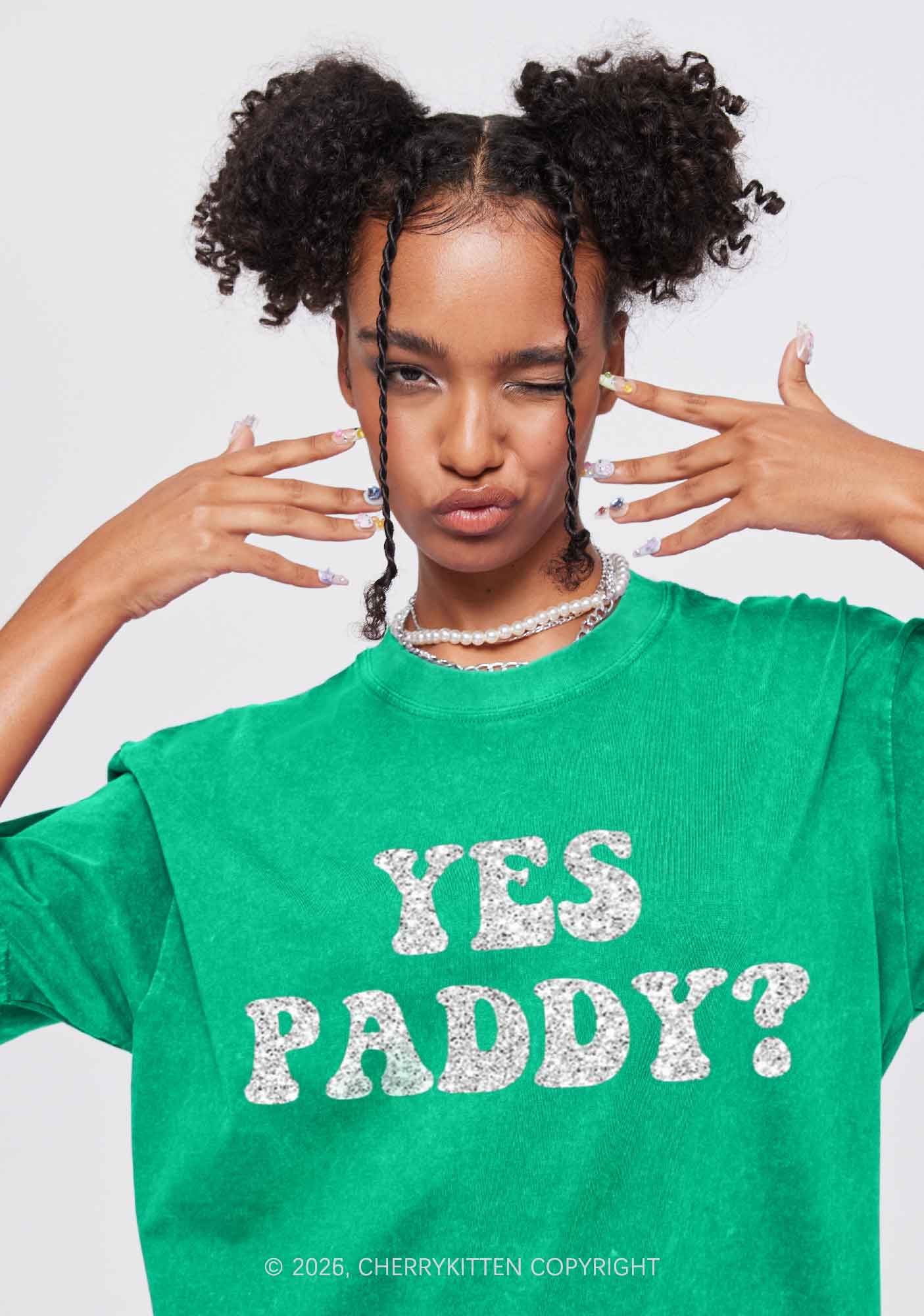 Glitter Yes Paddy St Patricks Y2K Shirts Washed Tee Cherrykitten - Image 2