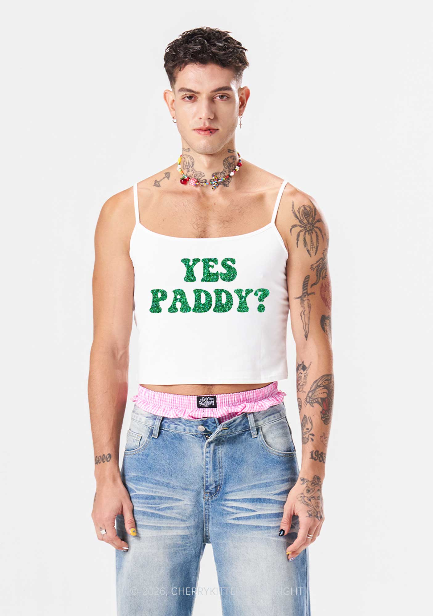 Glitter Yes Paddy St Patricks Y2K Spaghetti Strap Cami Cherrykitten - Image 2