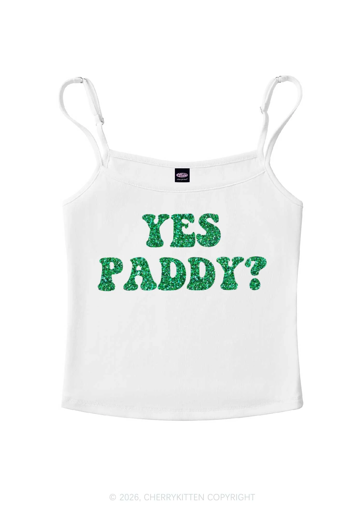 Glitter Yes Paddy St Patricks Y2K Spaghetti Strap Cami Cherrykitten - Image 3