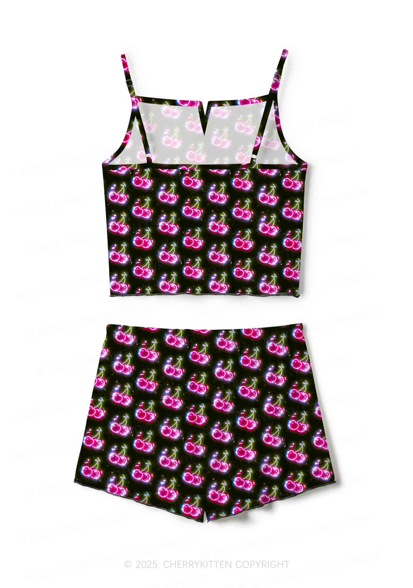 Glowing Cherry Dream Valentine's Day Y2K Print Cami Shorts Pajama Set Cherrykitten - Image 2
