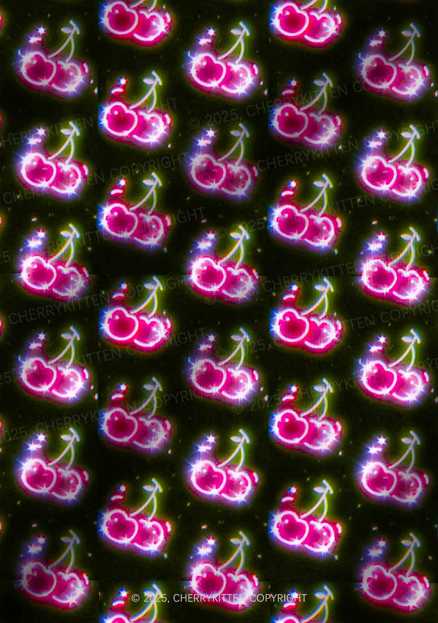 Glowing Cherry Dream Valentine's Day Y2K Print Long Sleeve Pajama Set Cherrykitten - Image 3
