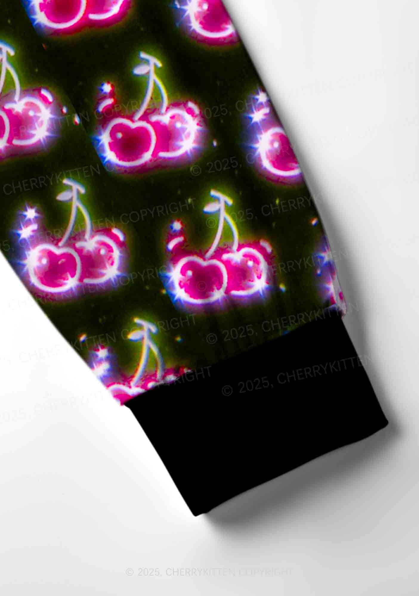 Glowing Cherry Dream Valentine's Day Y2K Print Long Sleeve Pajama Set Cherrykitten - Image 4