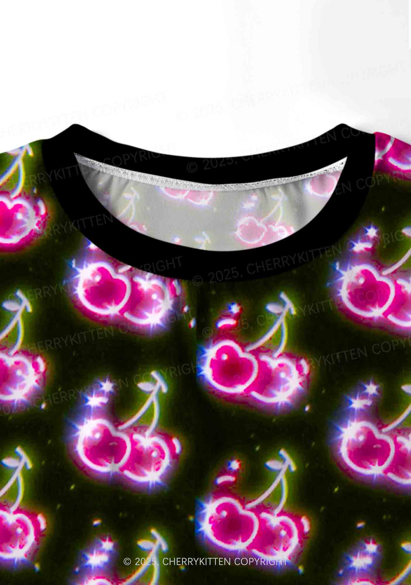 Glowing Cherry Dream Valentine's Day Y2K Print Long Sleeve Pajama Set Cherrykitten - Image 5