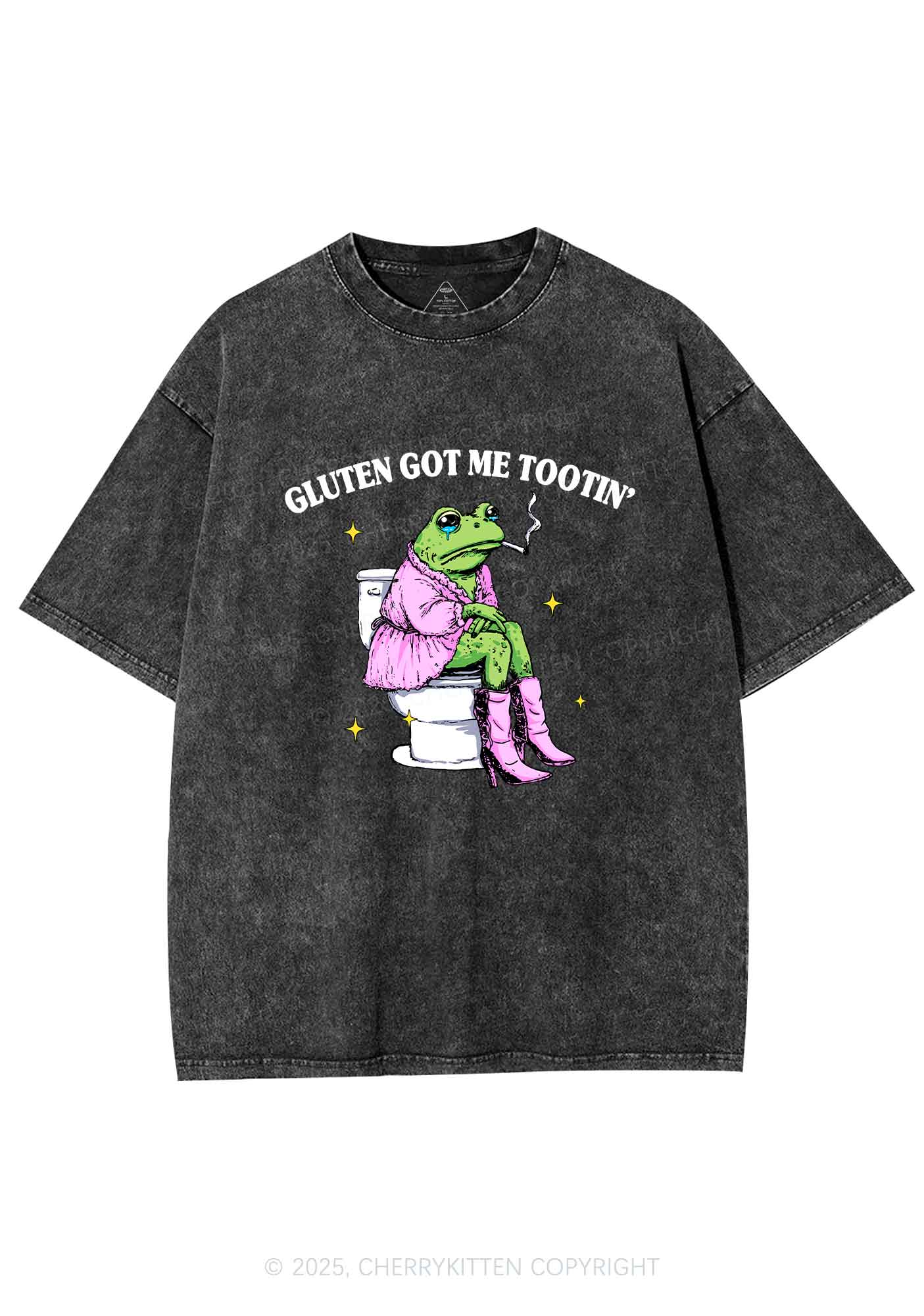 Gluten Got Me Tootin Y2K Shirts Washed Tee Cherrykitten - Image 3
