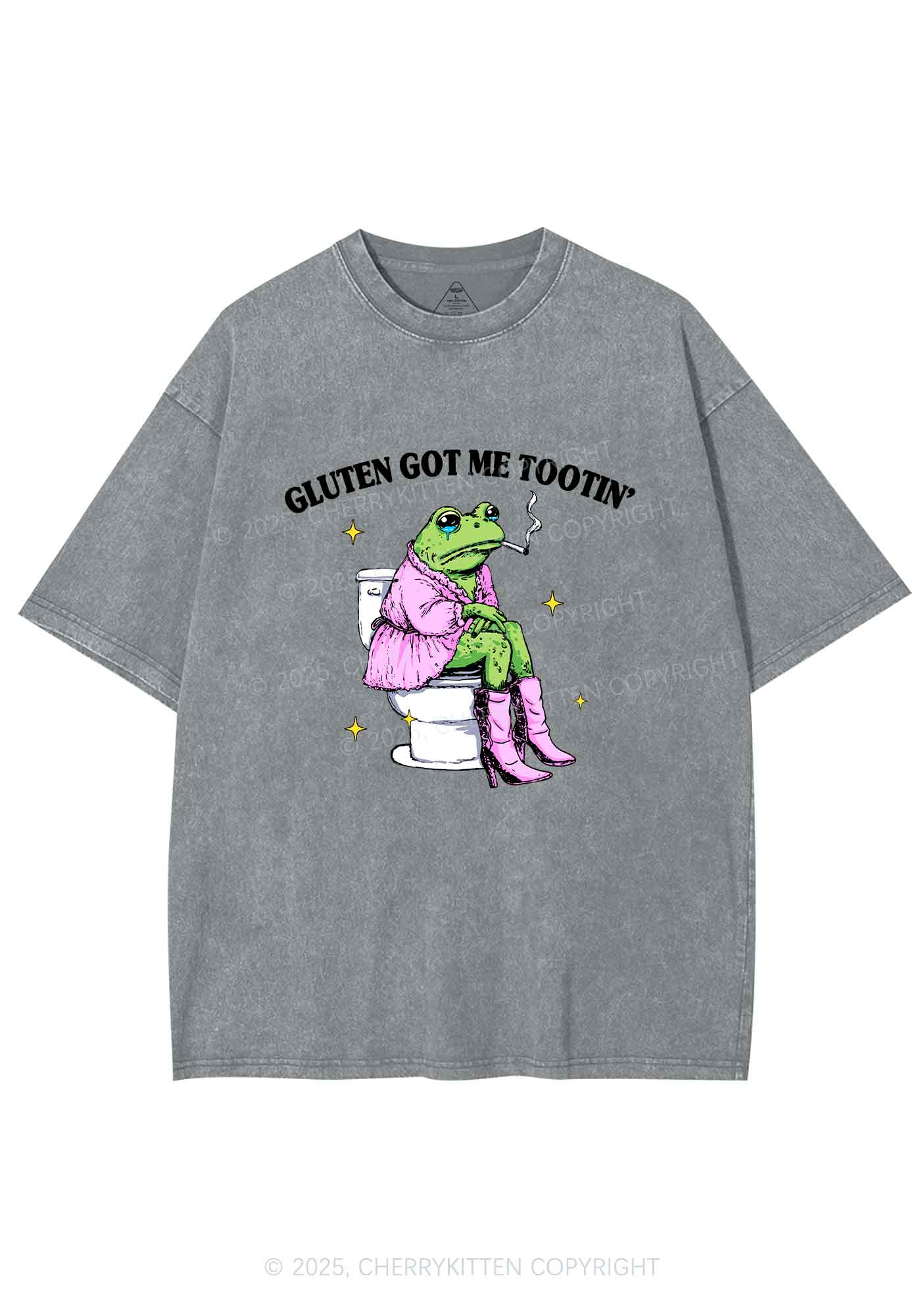 Gluten Got Me Tootin Y2K Shirts Washed Tee Cherrykitten - Image 5