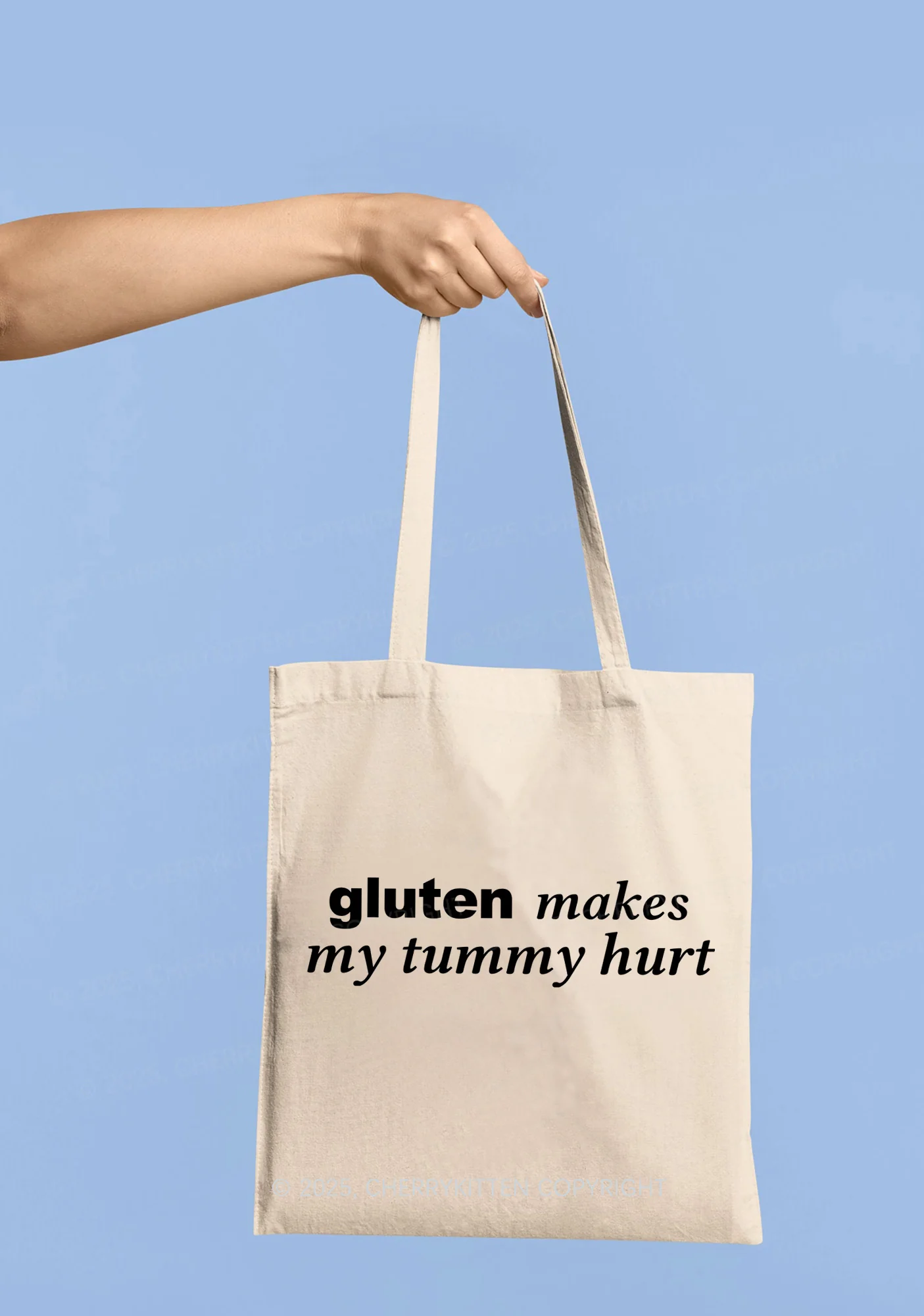 Gluten Makes Tummy Hurt Y2K Canvas Tote Bag Cherrykitten - Image 2