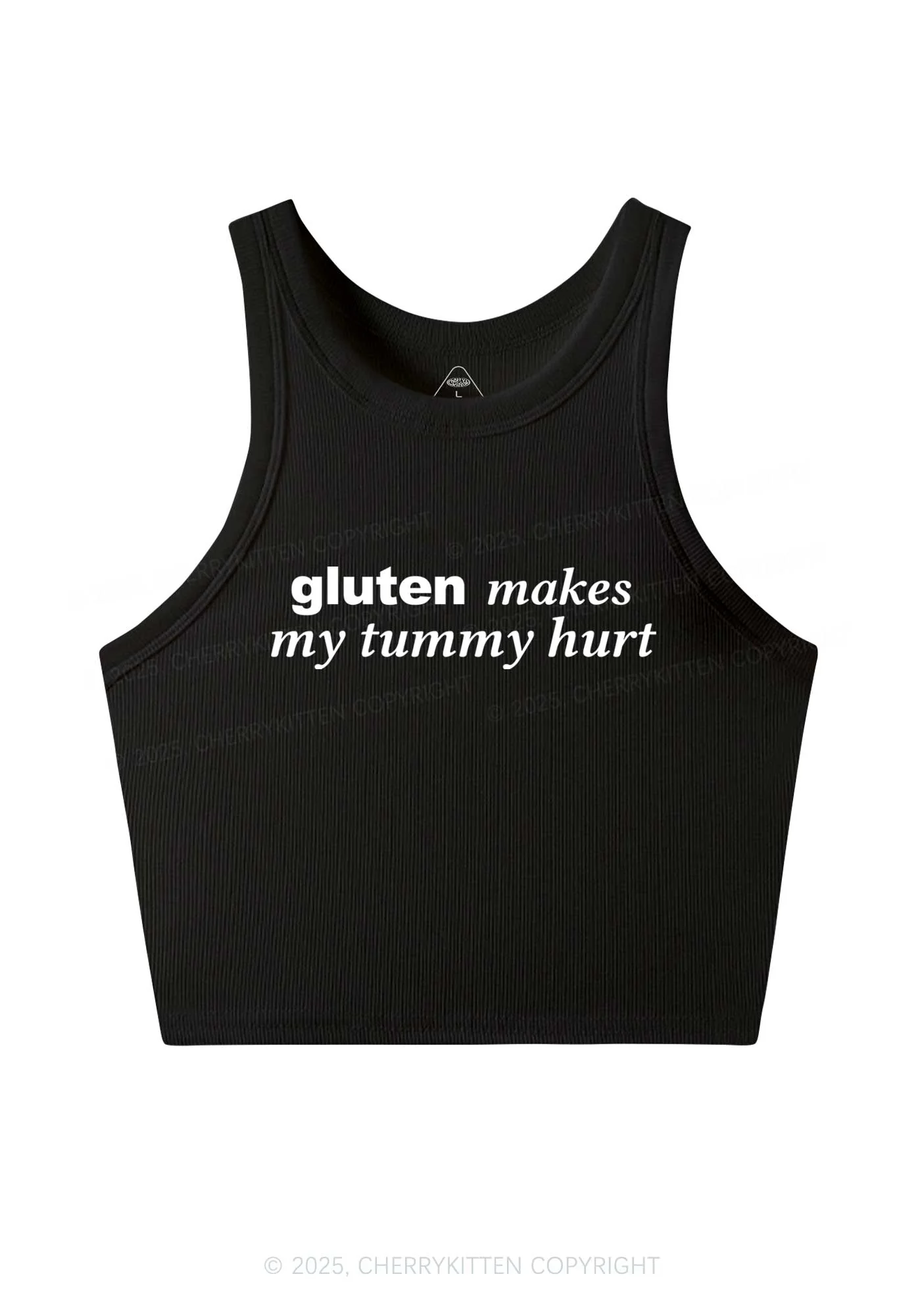 Gluten Makes Tummy Hurt Y2K Crop Tank Top Cherrykitten - Image 3