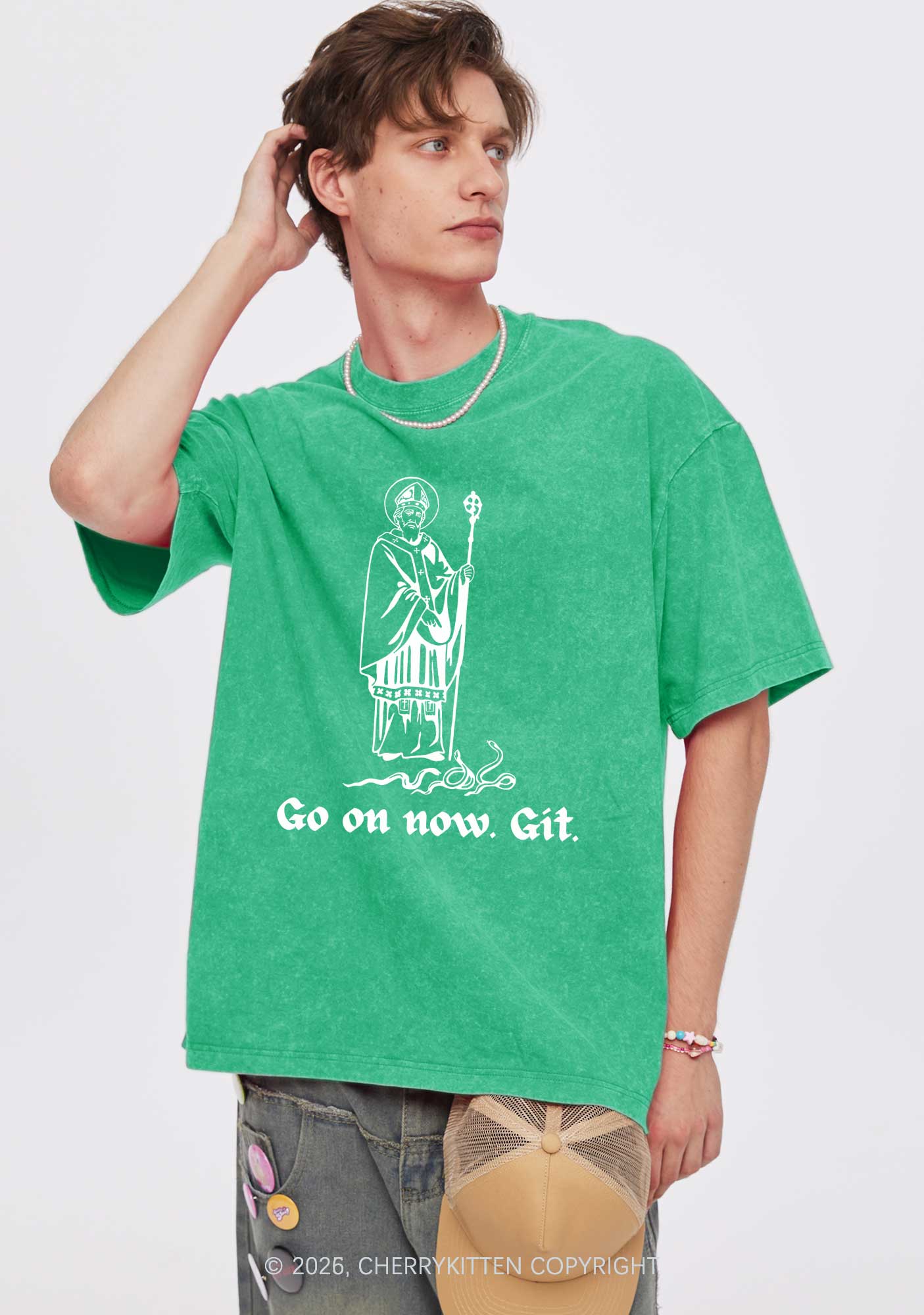 Go On Now Git St St Patricks Y2K Washed Tee Cherrykitten - Image 2