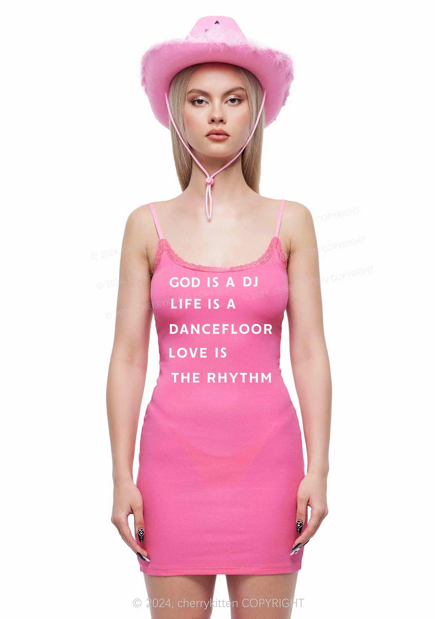 God Is A DJ Y2K Lace Slip Dress Cherrykitten - Image 2