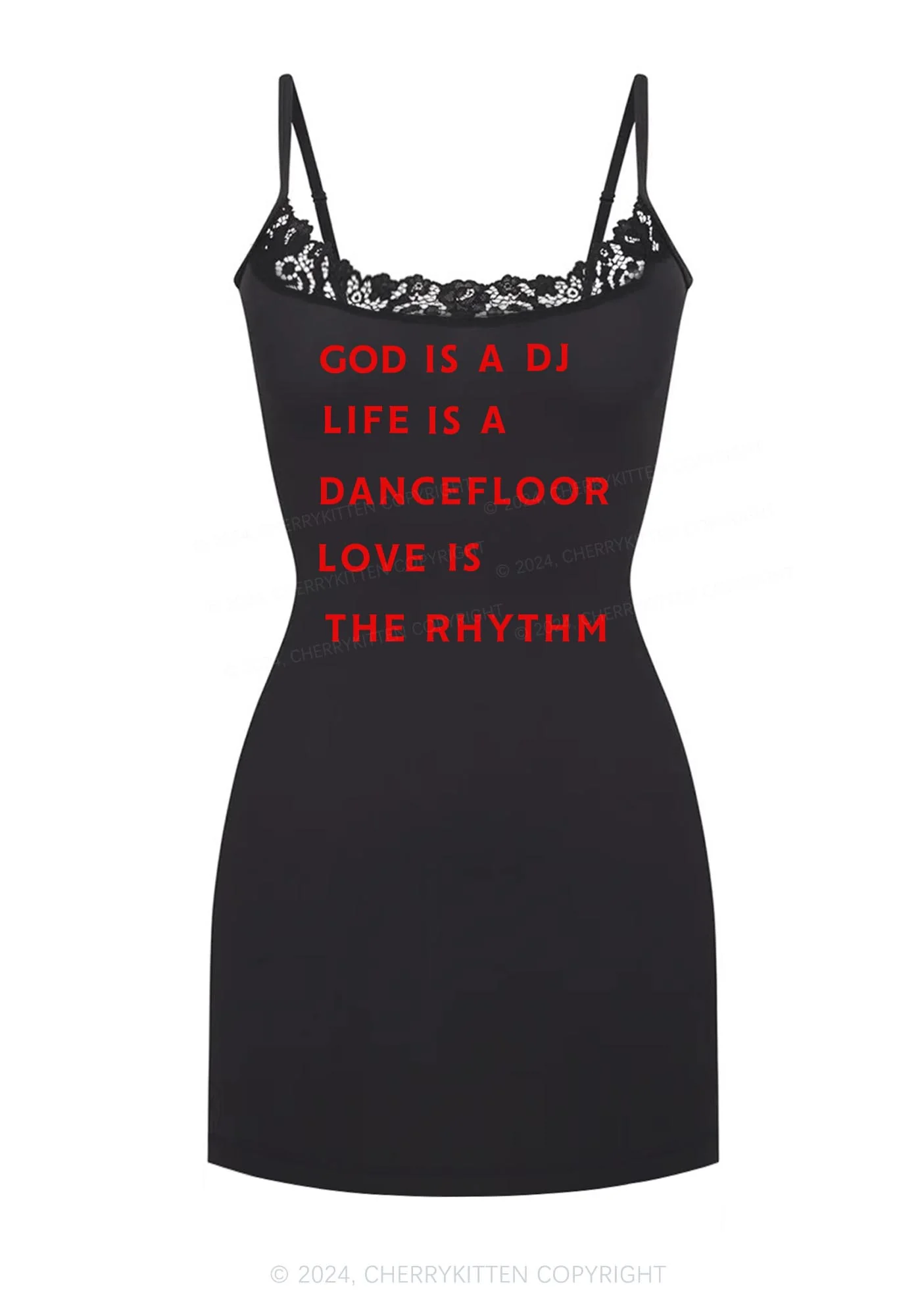 God Is A DJ Y2K Lace Slip Dress Cherrykitten - Image 3