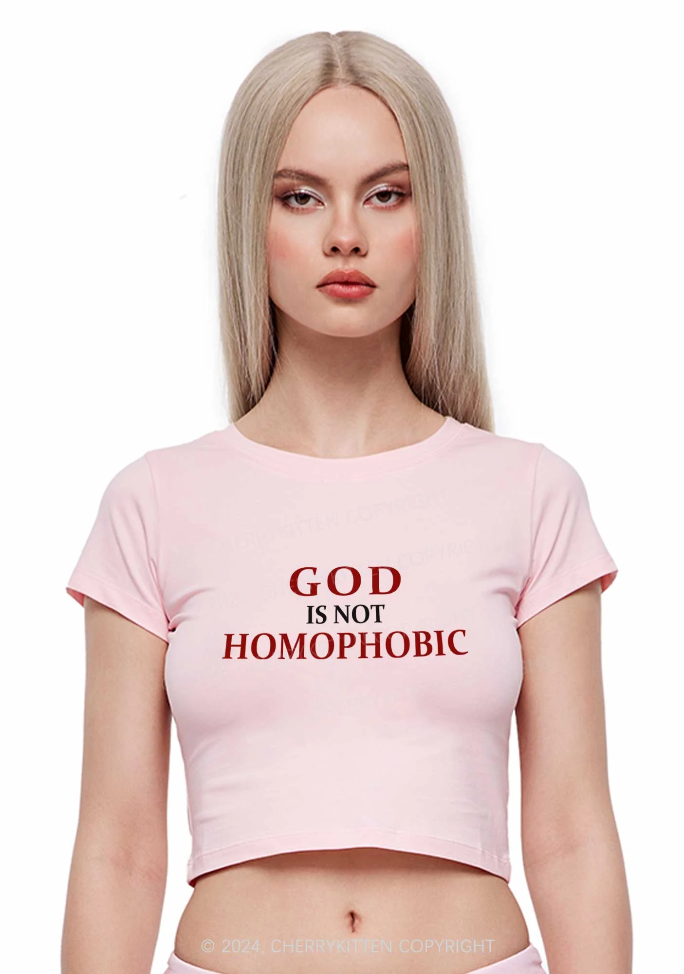 God Is Not Homophobic Y2K Baby Tee Cherrykitten - Image 3