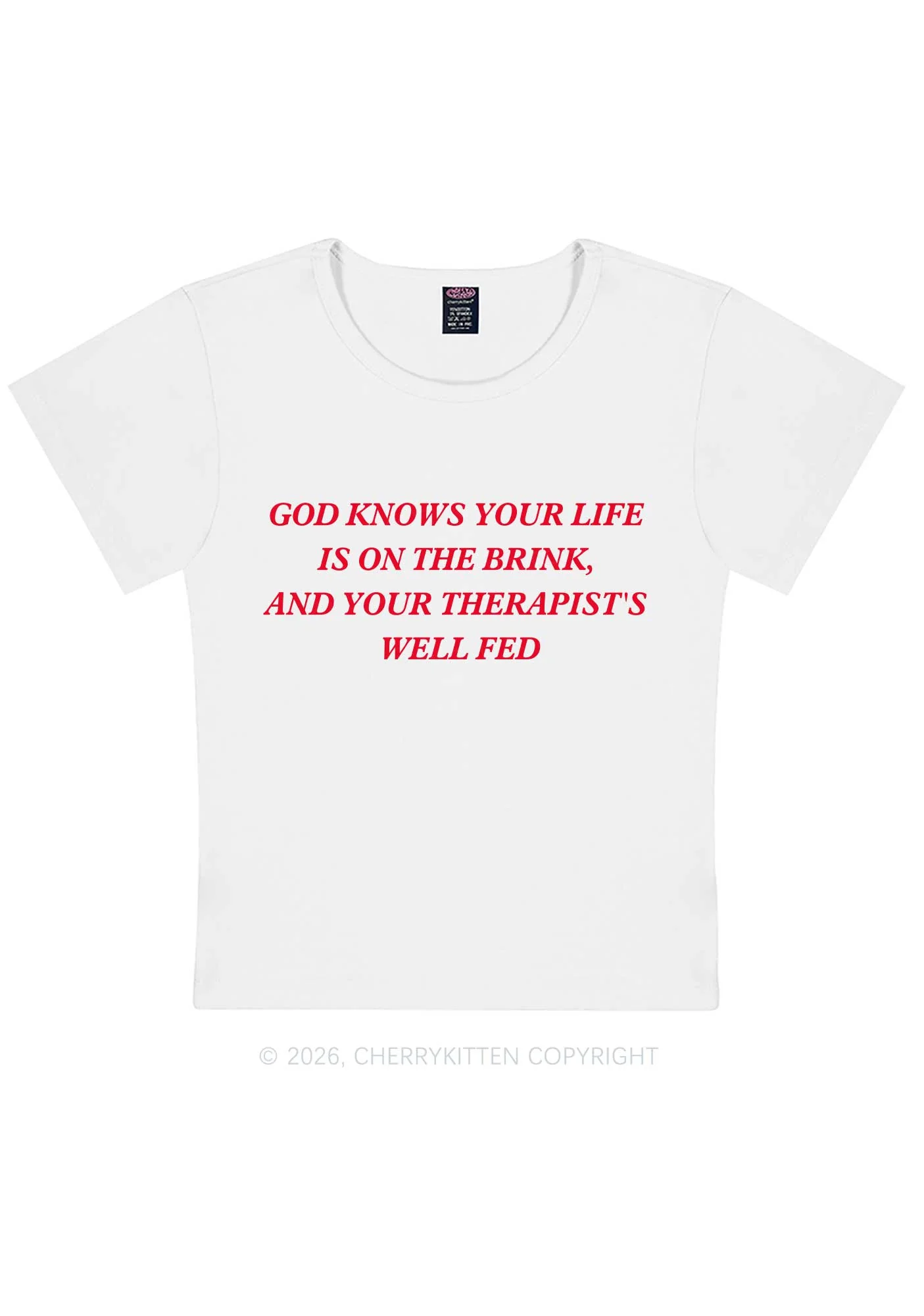 God Knows Your Life Is On The Brink Y2K Baby Tee Cherrykitten - Image 5