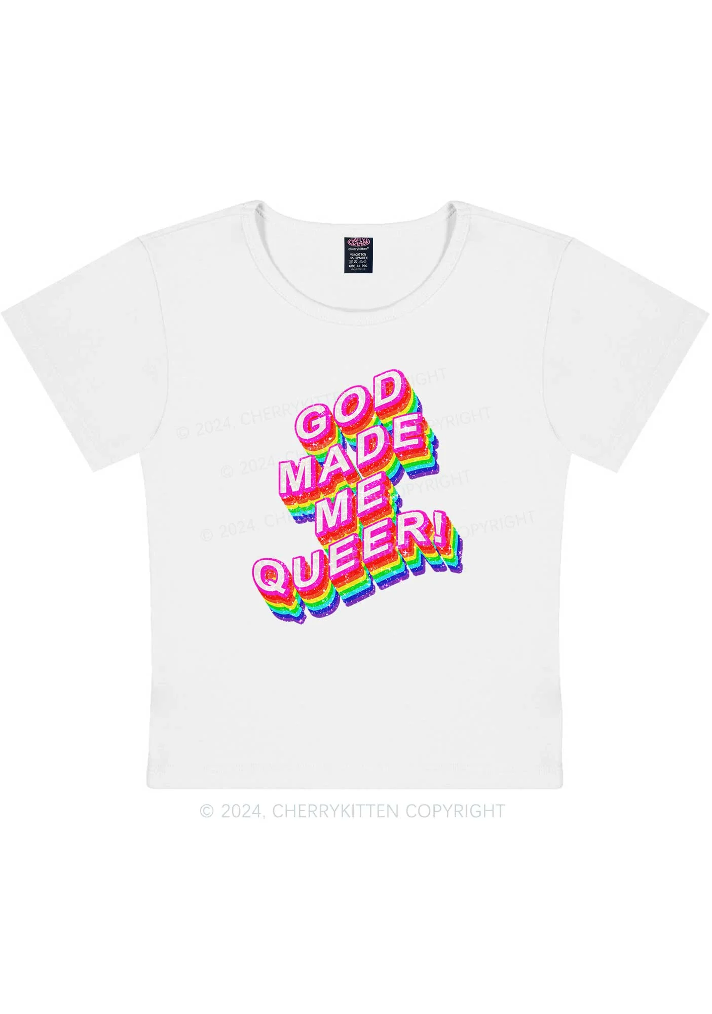 God Made Me Queer Y2K Baby Tee Cherrykitten - Image 3