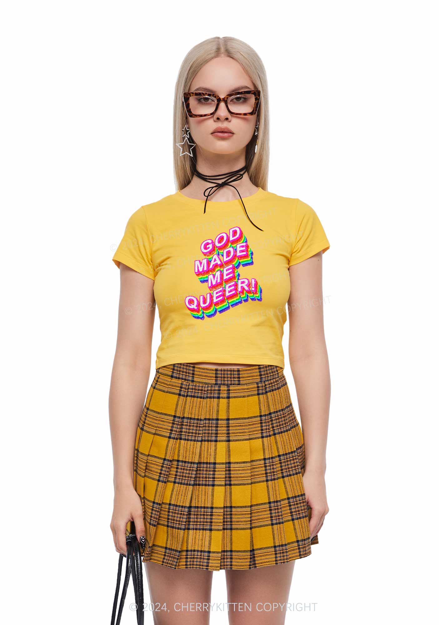 God Made Me Queer Y2K Baby Tee Cherrykitten - Image 5