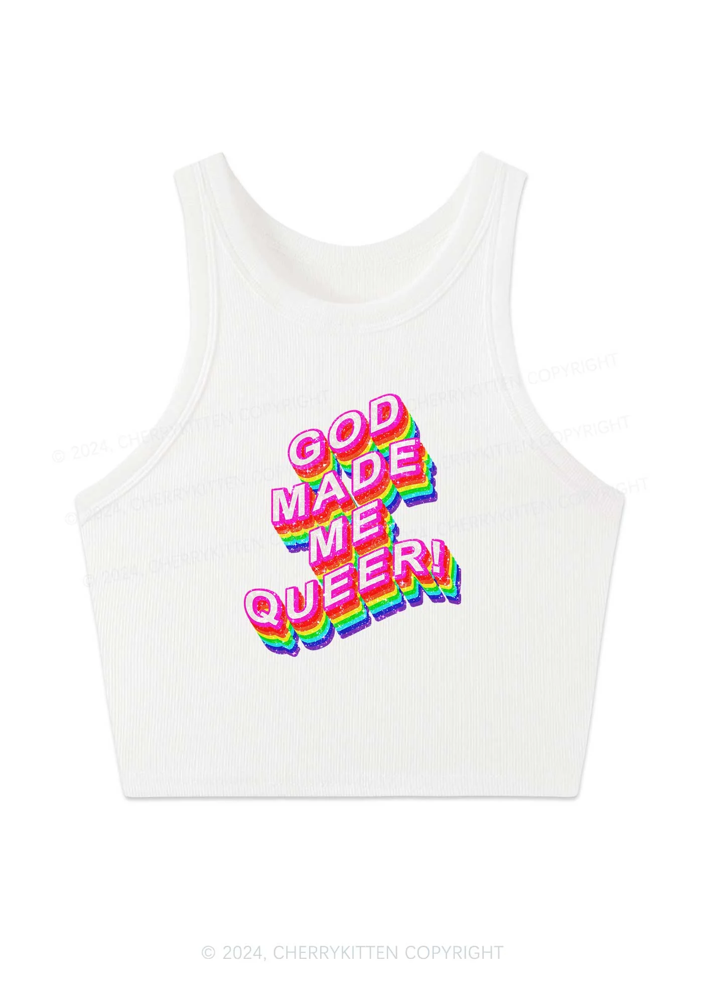 God Made Me Queer Y2K Crop Tank Top Cherrykitten - Image 2