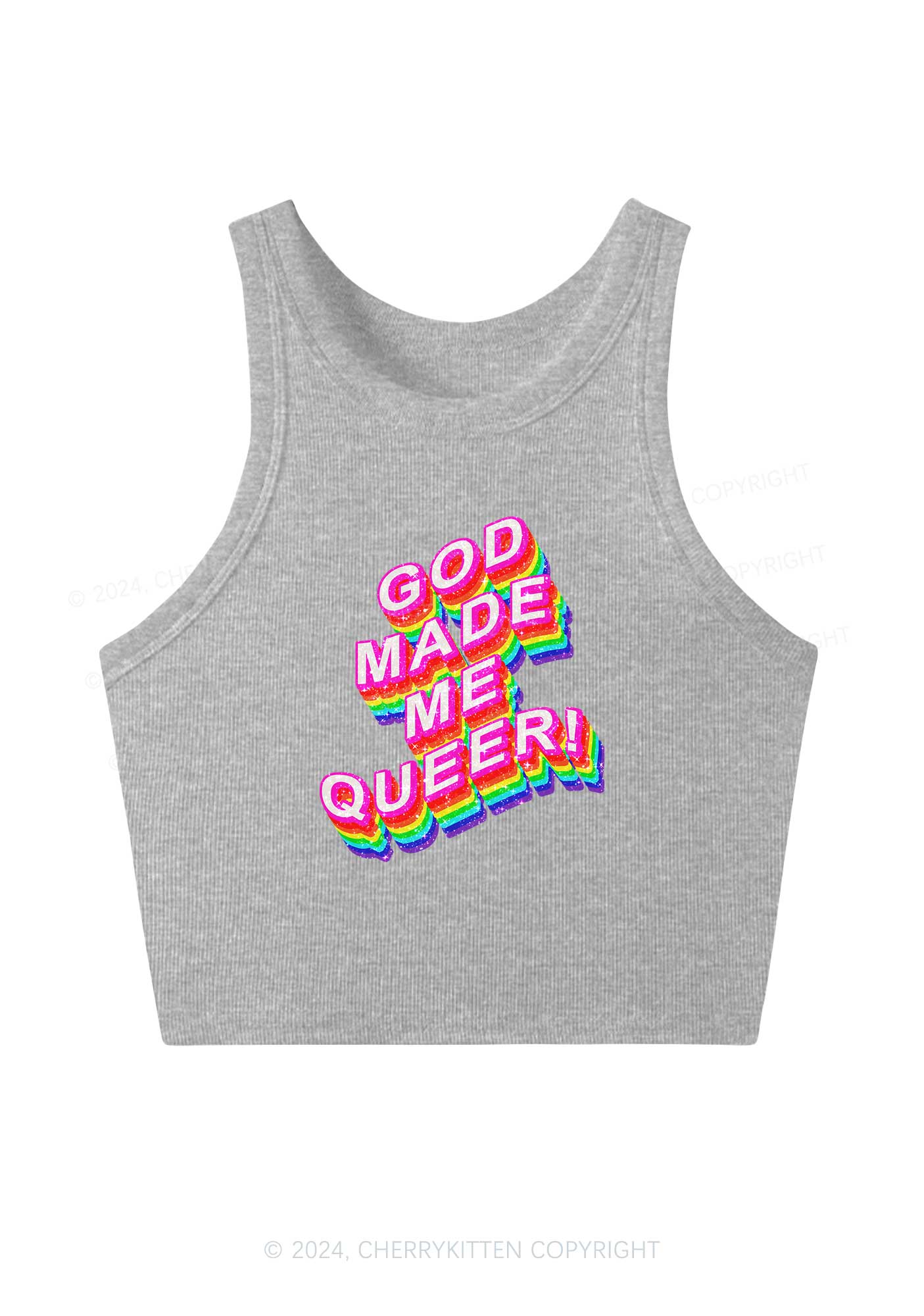 God Made Me Queer Y2K Crop Tank Top Cherrykitten - Image 3