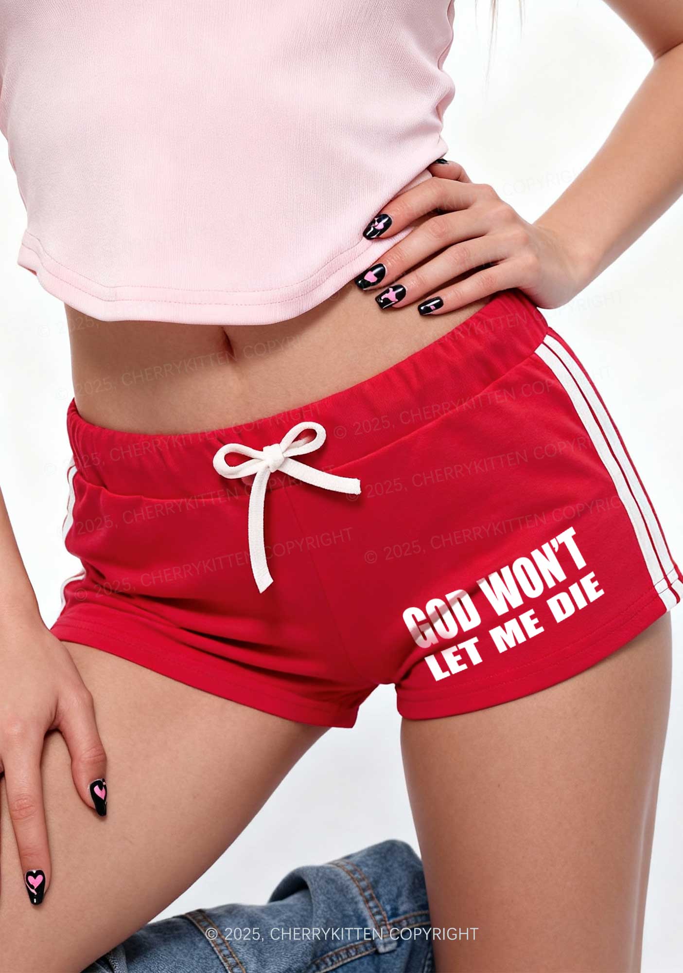 God Wont Let Me Die Y2K Drawstring Mini Shorts Cherrykitten - Image 2
