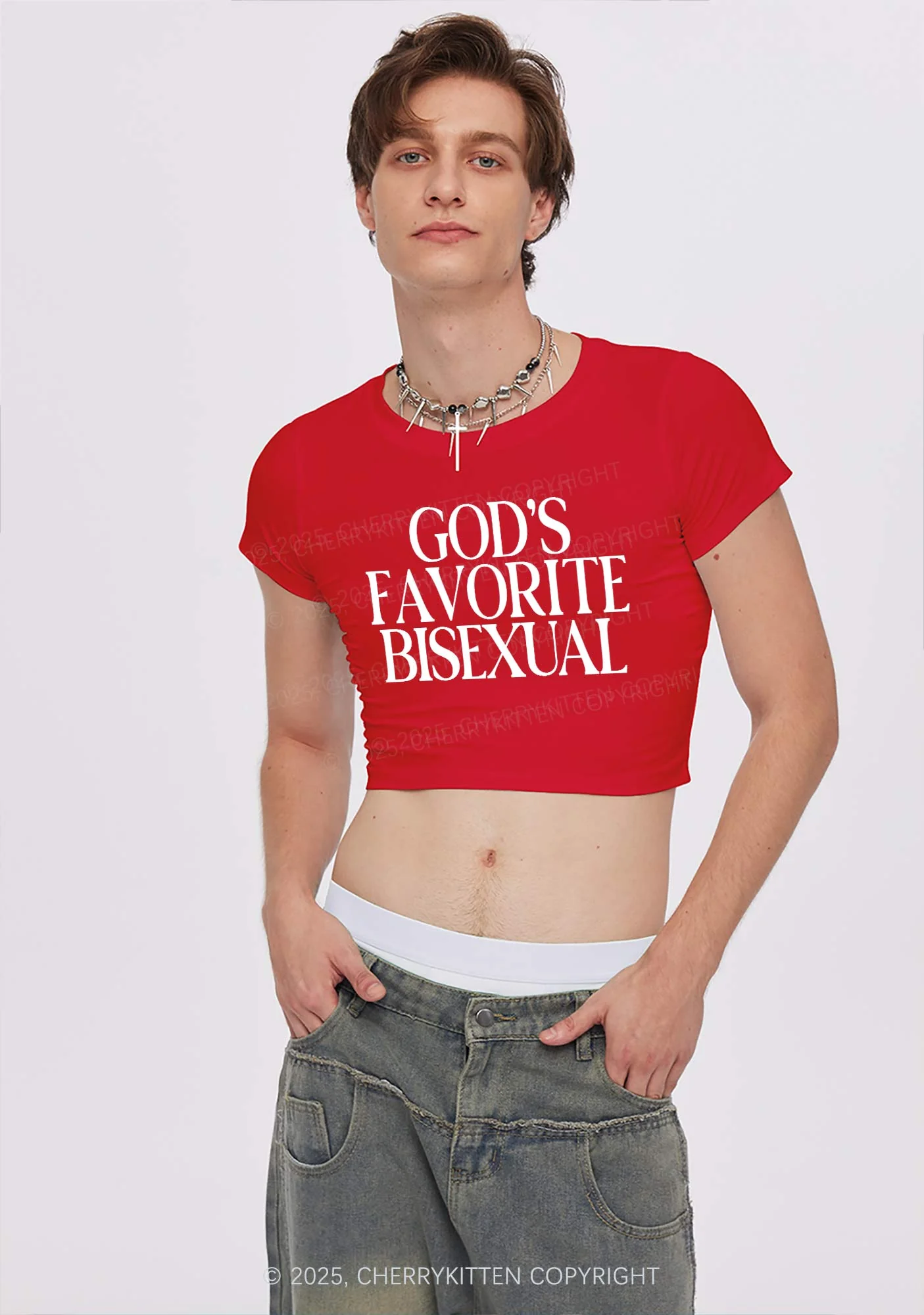 Gods Favorite Bisexual Pride Y2K Baby Tee Cherrykitten - Image 2
