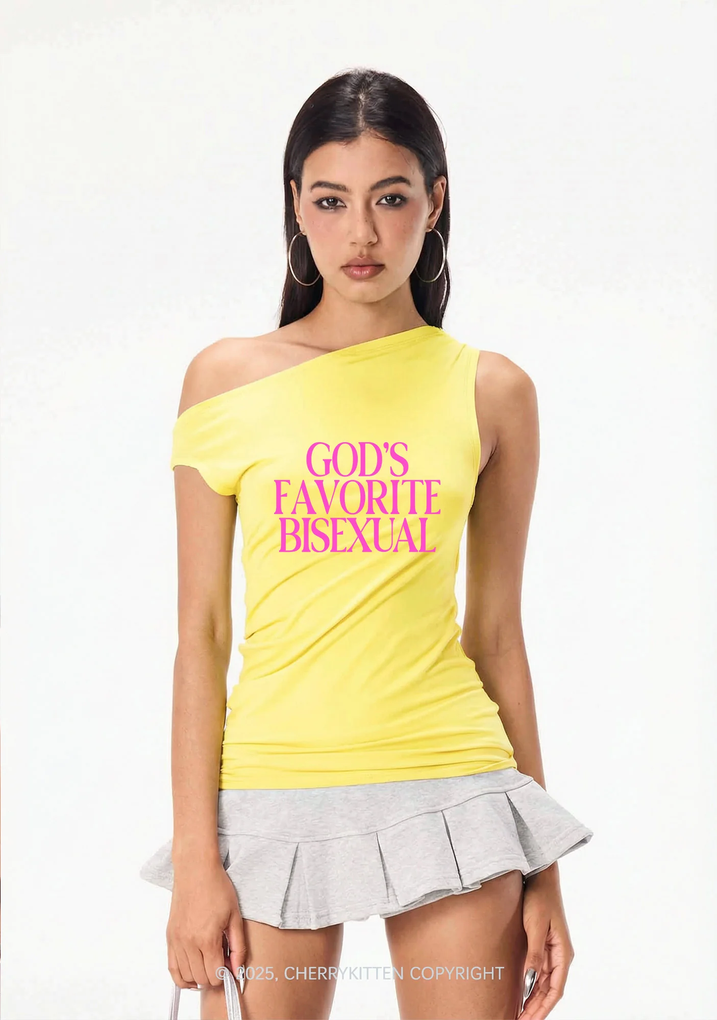 Gods Favorite Bisexual Pride Y2K Off Shoulder Tank Top Cherrykitten - Image 2