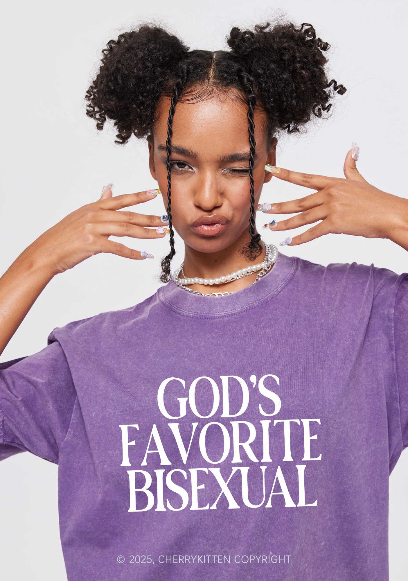 Gods Favorite Bisexual Pride Y2K Shirts Washed Tee Cherrykitten - Image 2
